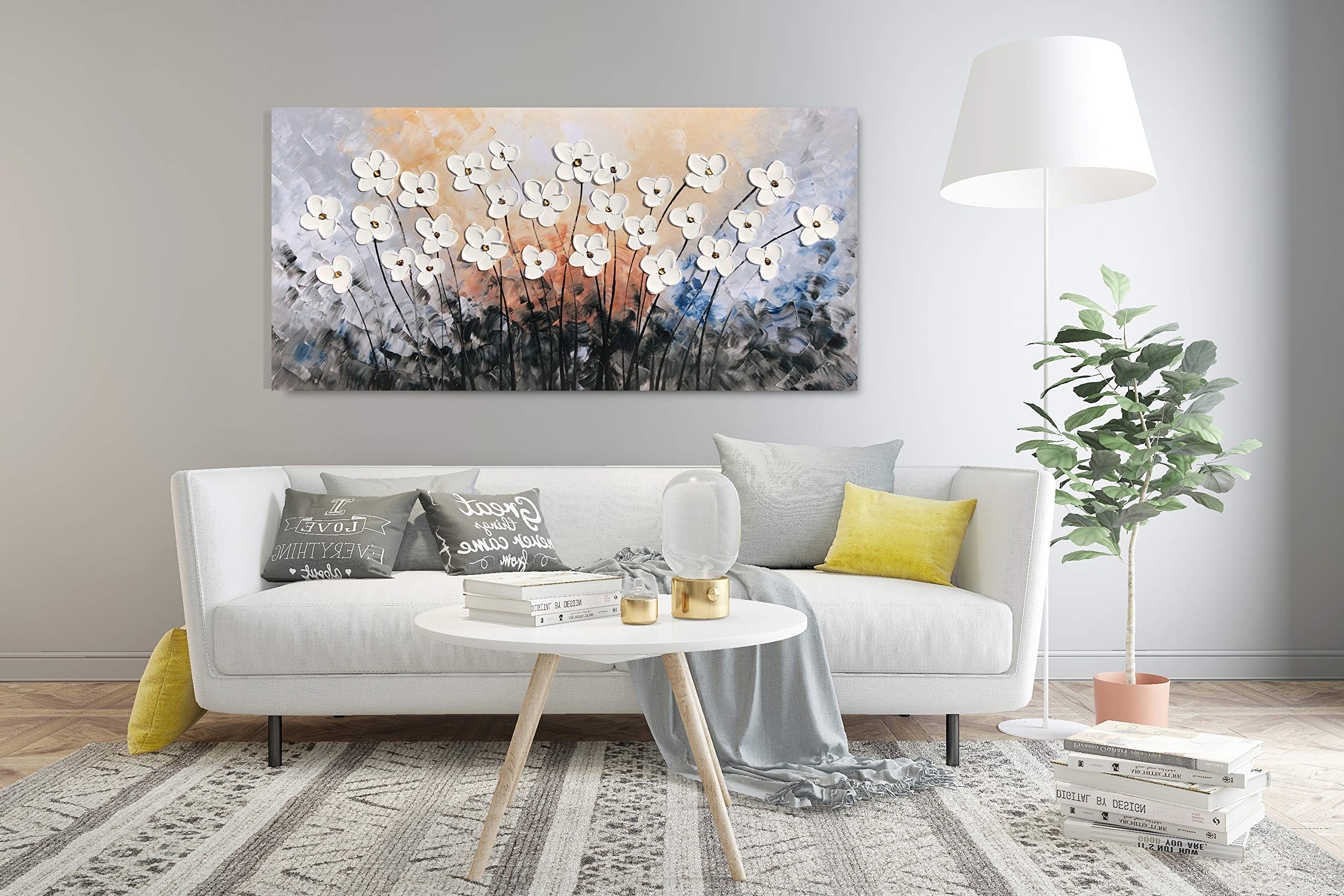 Yihui Arts Flower Canvas Wall Art With 3D Hand Painted Textured Modern Large Oil Painting Contemprary Aesthetic Floral Pictures
