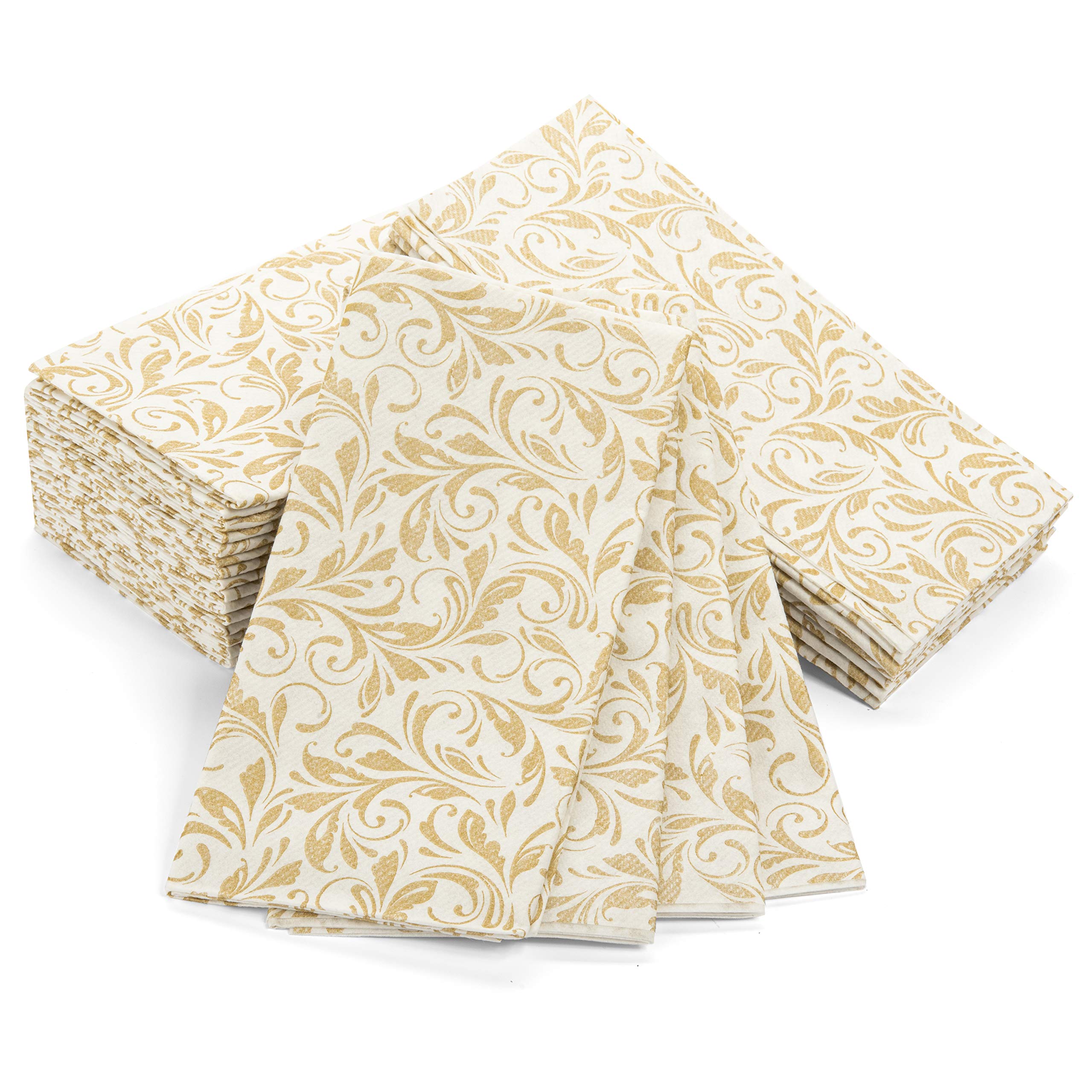 AH AMERICAN HOMESTEAD Paper Napkins - Disposable Linen-Like Dinner/Wedding Napkins 50 Count- Entertaining Party Essentials -Restaurant Quality Colored Table Napkins 15.75''x15.75'' (Gold Swirling Leaf)