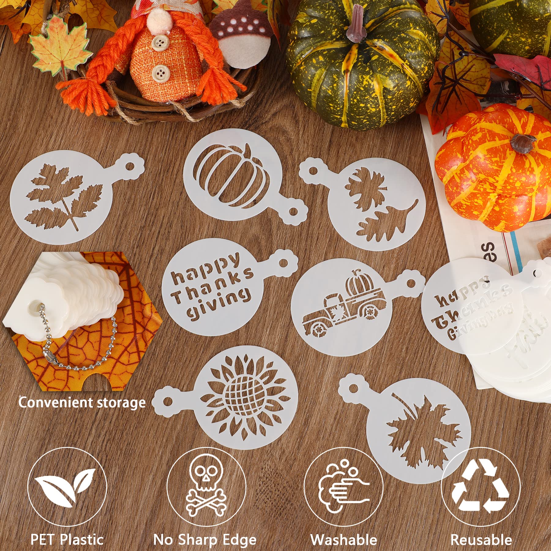 JULBEAR 36 Pieces Thanksgiving Stencils Fall Reusable Cookie Cake Stencils Templates Mold Tools for Decorating Autumn Holiday Ca