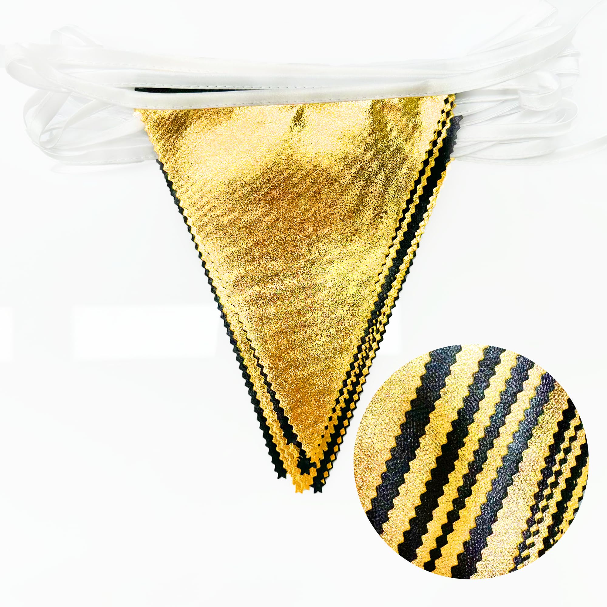 Black And Gold Party Decorations Triangle Pennant Banner Flag Metallic Fabric Bunting Garland For Birthday Graduation Anniversar