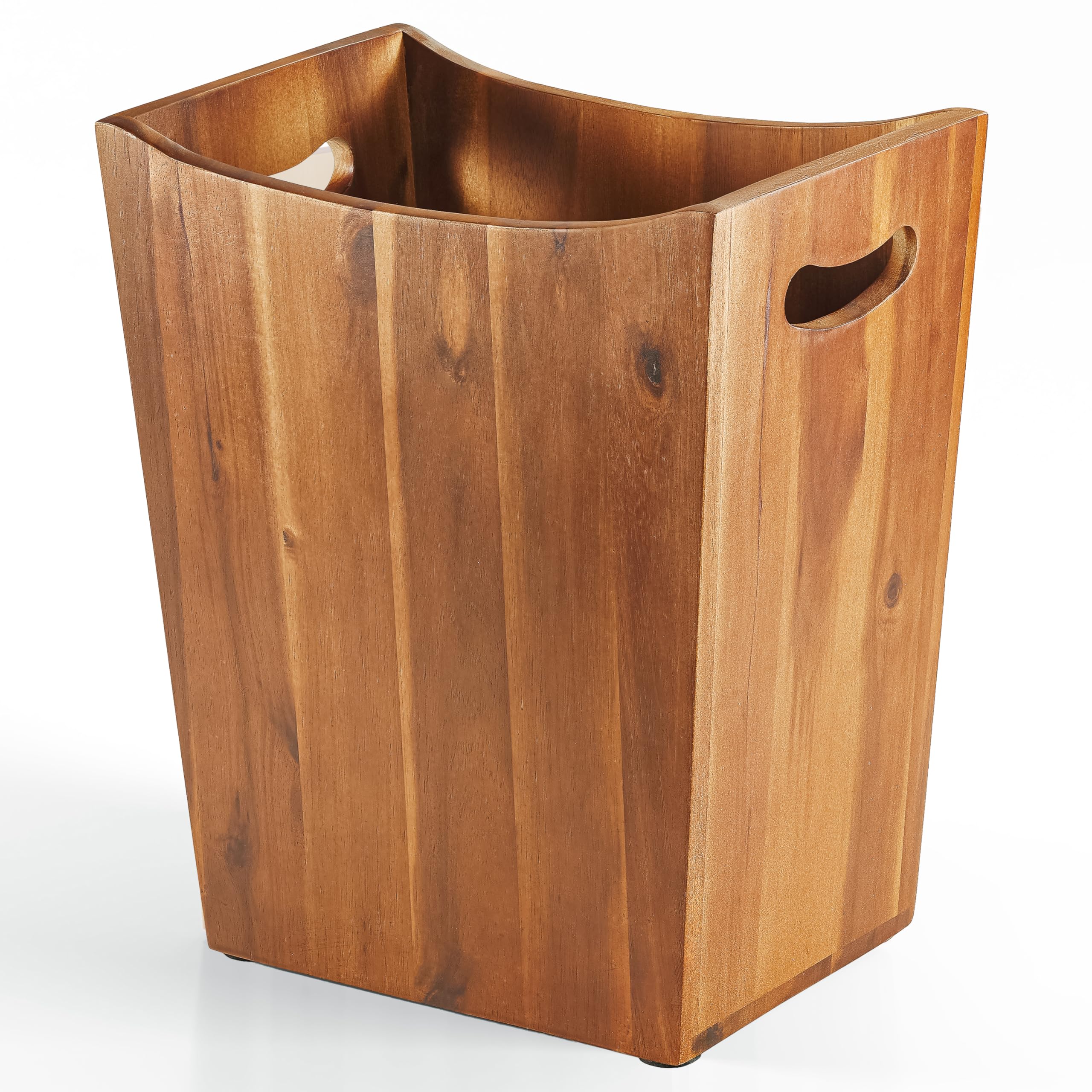 Tidita 2 Gallons Rectangular Wastebaskets - Acacia Wood Waste Basket With Handles - Small Trash Can For Bathroom - Brown Garbage