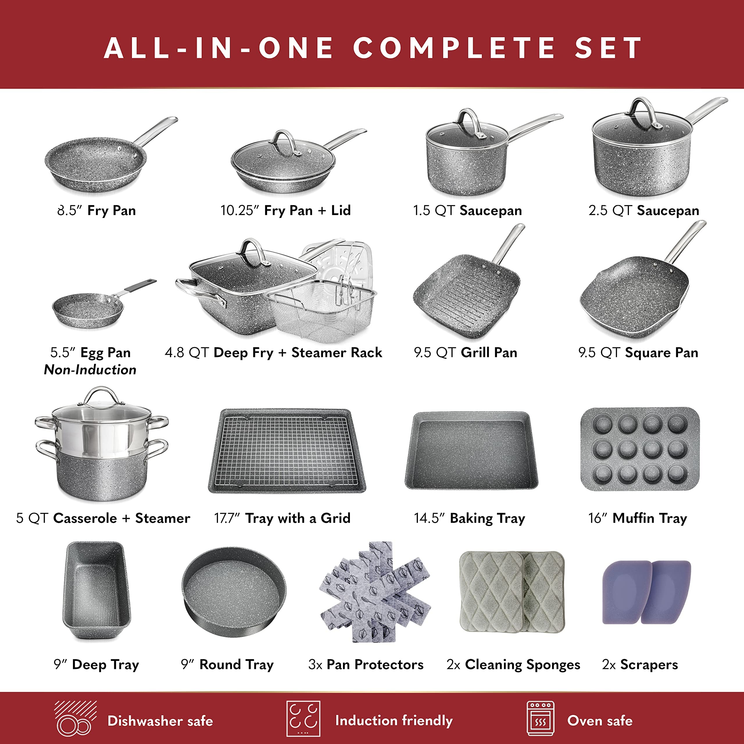 Home Hero Pots and Pans Set Non Stick - Induction Compatible Kitchen Cookware Sets + Bakeware Sets - Non Stick, PFOA Free, Oven