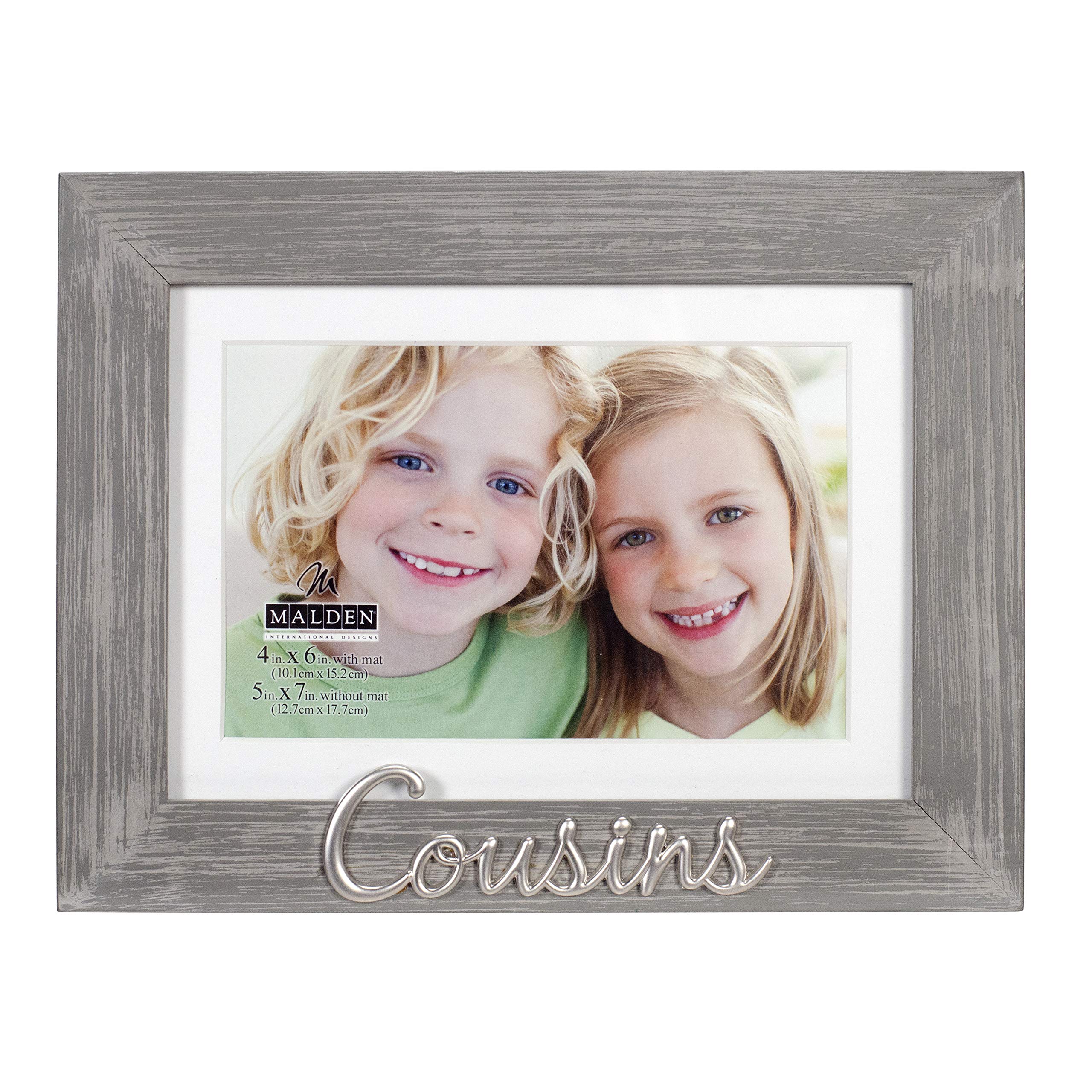 Malden International Designs 4x6 or 5x7 Cousins Distressed Expressions Picture Frame Silver Finish Cousins Word Attachment Gray 