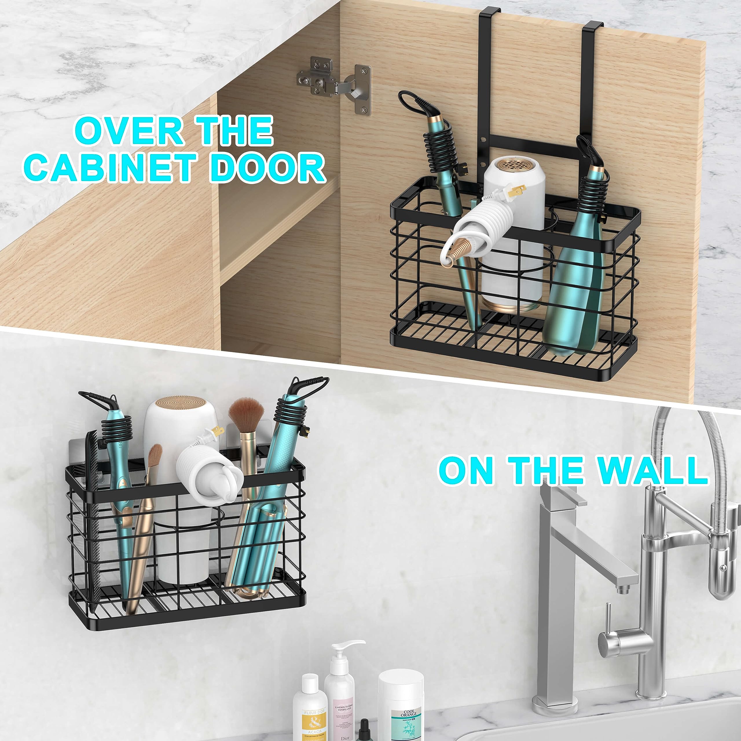 Vecallo Hair Tool Organizer - Blow Dryer Holder/Hair Dryer Holder Cabinet Door  Bathroom Organizer Hair Care & Styling Tools Storage Basket for Hair Dryer  Curling Irons  Hair Straighteners