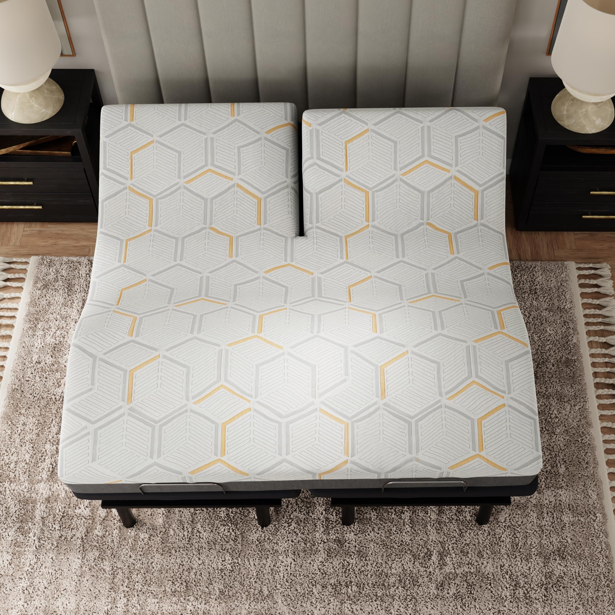 Blissful Nights - E4 Split Head Flex Top King Size Adjustable Bed Frame Set With 12'' Copper Gel Infused Memory Foam Mattress Me