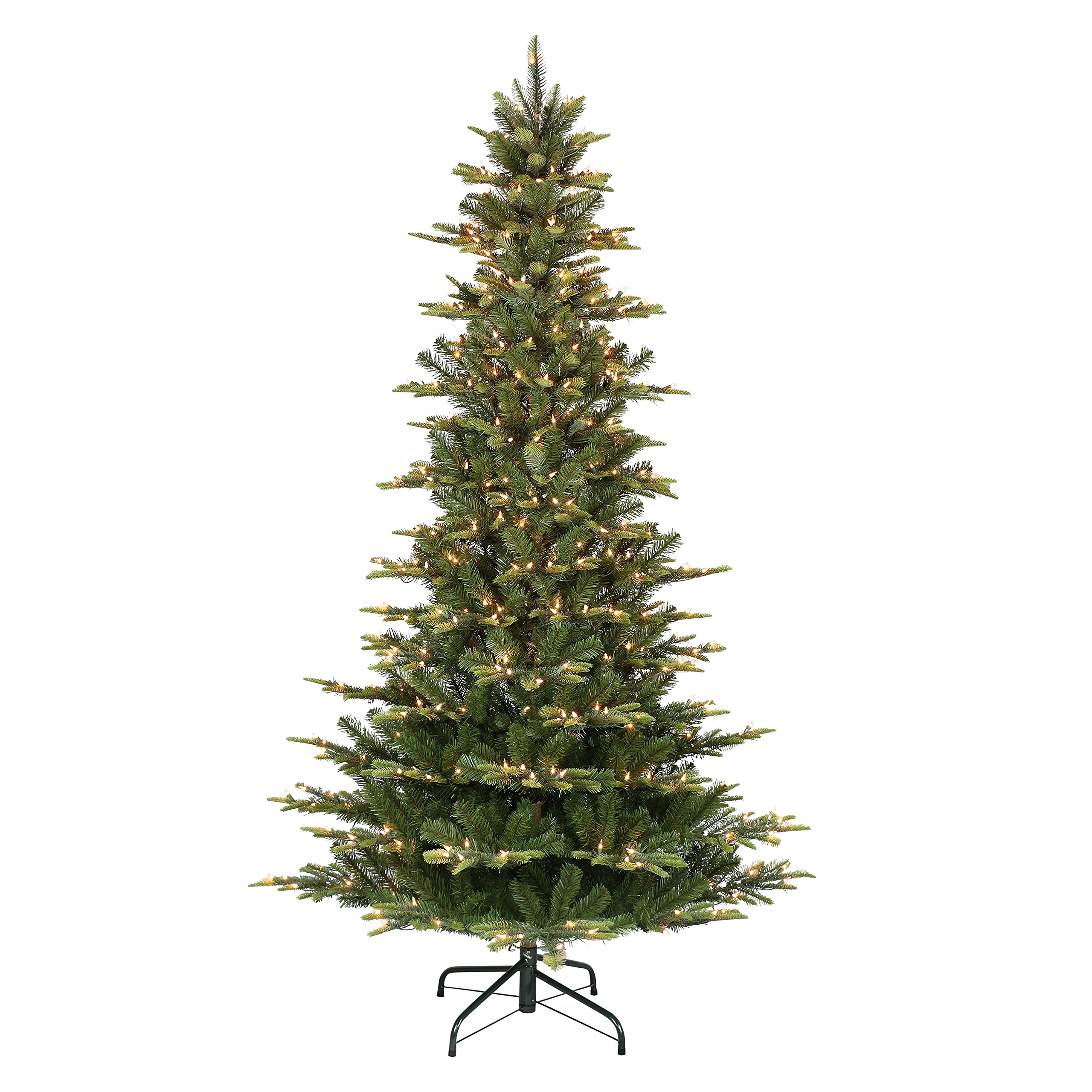 Puleo International 7.5ft Pre-Lit Slim Aspen Fir Artificial Christmas Tree with 450 Clear Lights, 1016 Realistic Dense Branch Ti