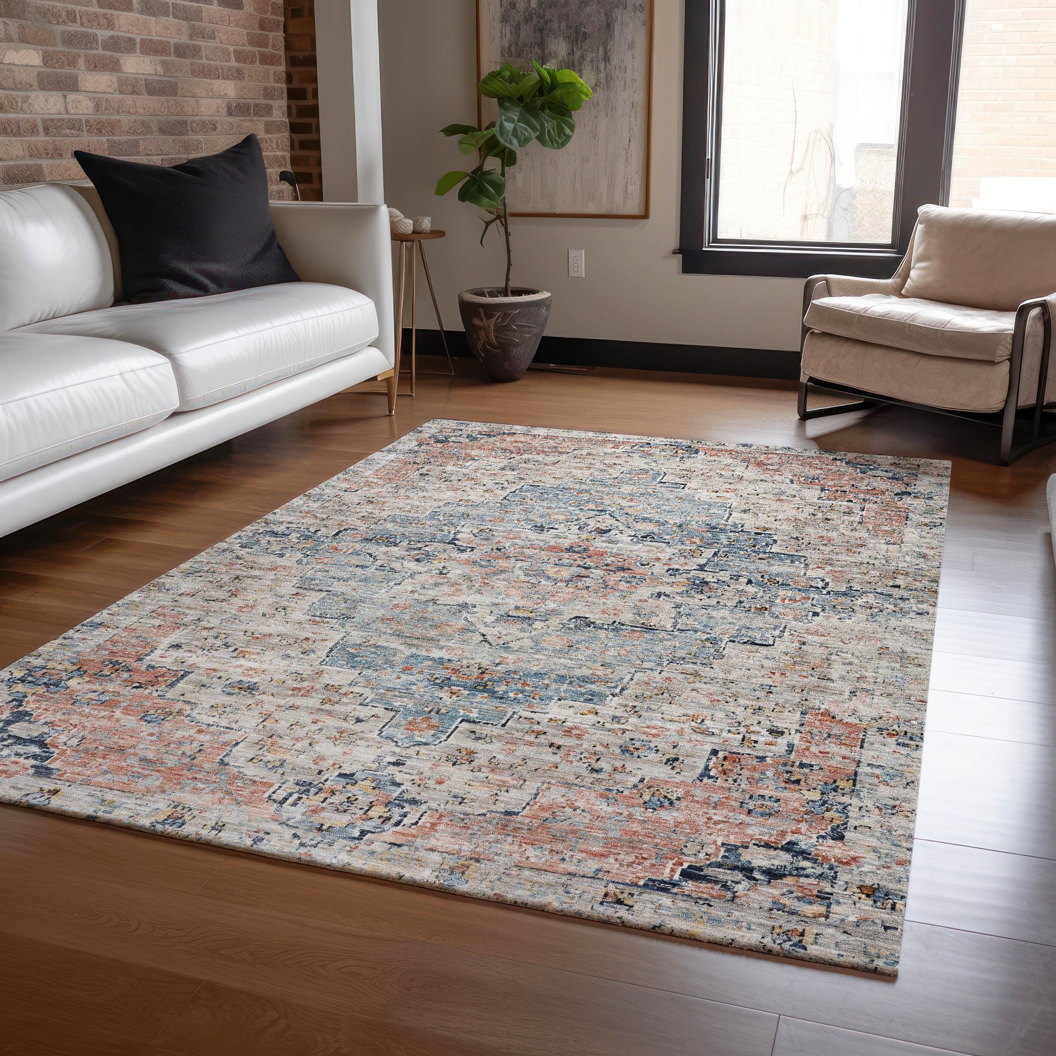 Machine Washable Indoor/Outdoor Chantille Beige 5 x 76 Rug