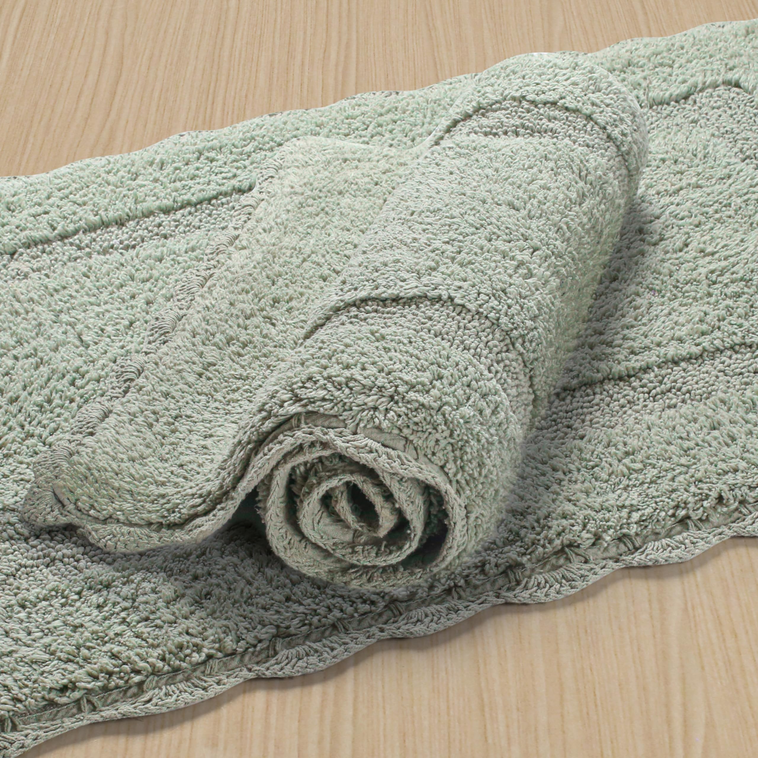 Cotton Crochet Bathmat With Antiskid 17X24 Sage Green, 100% Pure Cotton, Super Soft White, Plush & Absorbent, Hand Tufted Heavy