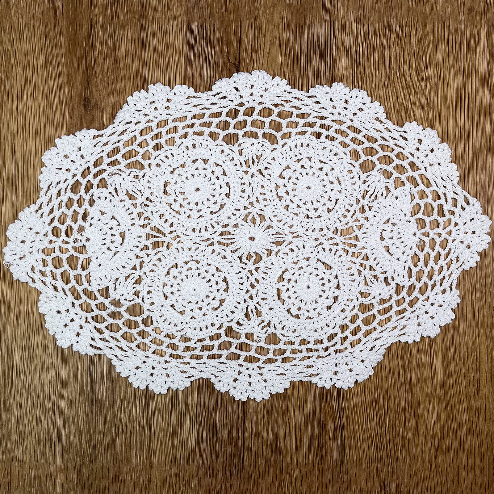 Phantomon Handmade Crochet Cotton Lace Placemats Doilies Cloth Crochet Coasters, Pack Of 4, Oval Shape, White, 12 X 17 Inch (Whi