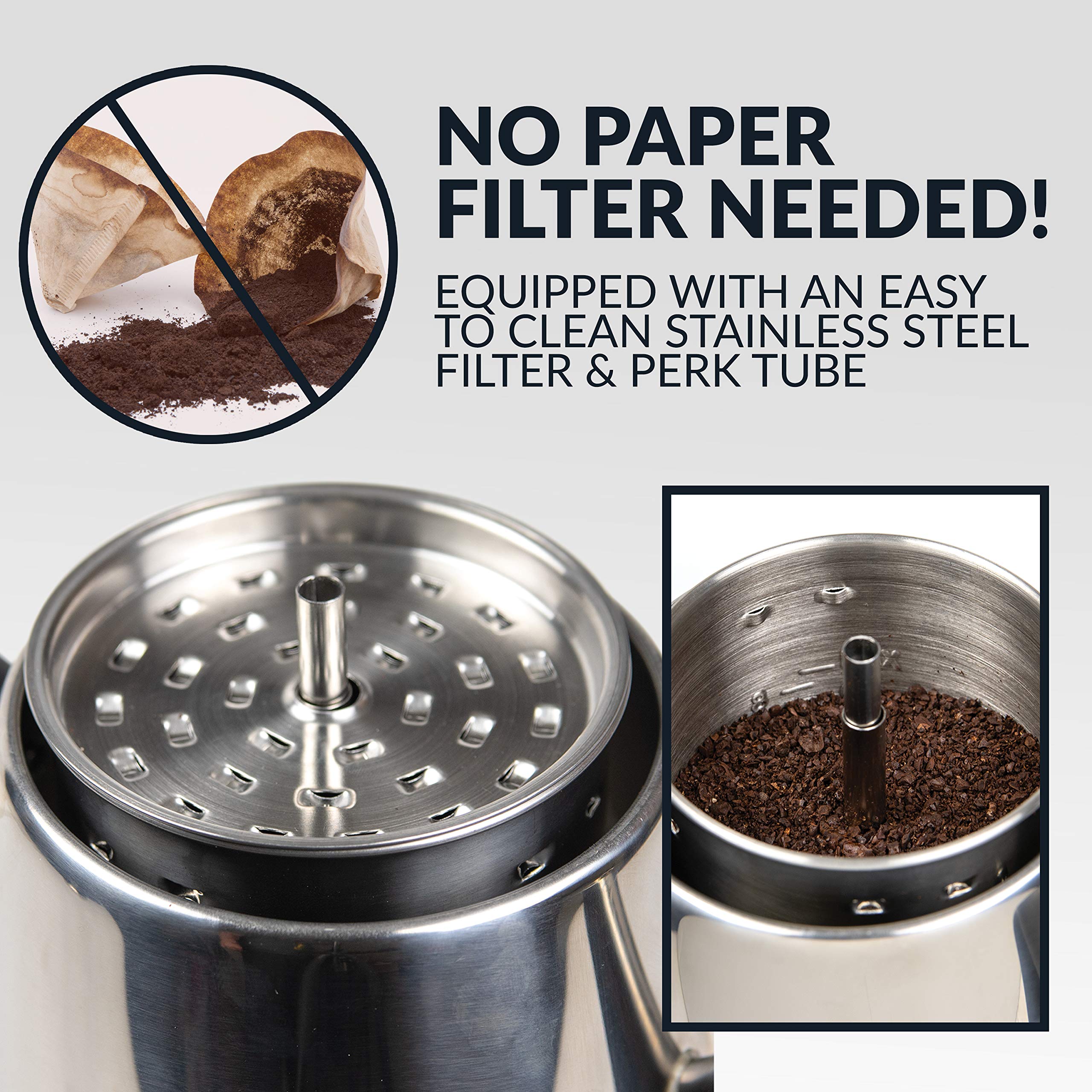 Homecraft Hcpc10Ss 10-Cup Stainless Steel Coffee Maker Percolator, Easy-Pour Spout, Led Indicator Light, Keep Warm Function