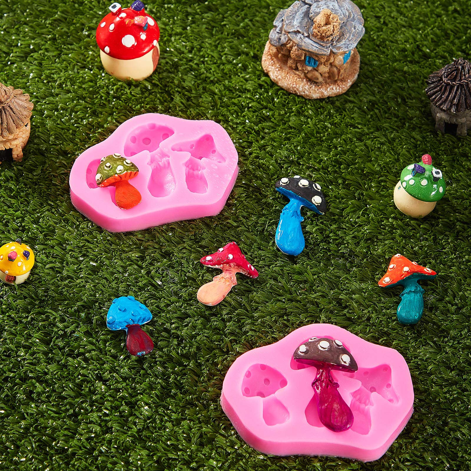 Patelai 2 Pcs Mushroom Silicone Mold Resin Mushroom Shaped Molds Vegetable Keychain Silicone Mold Chocolate Candy Clay Moulds Fo