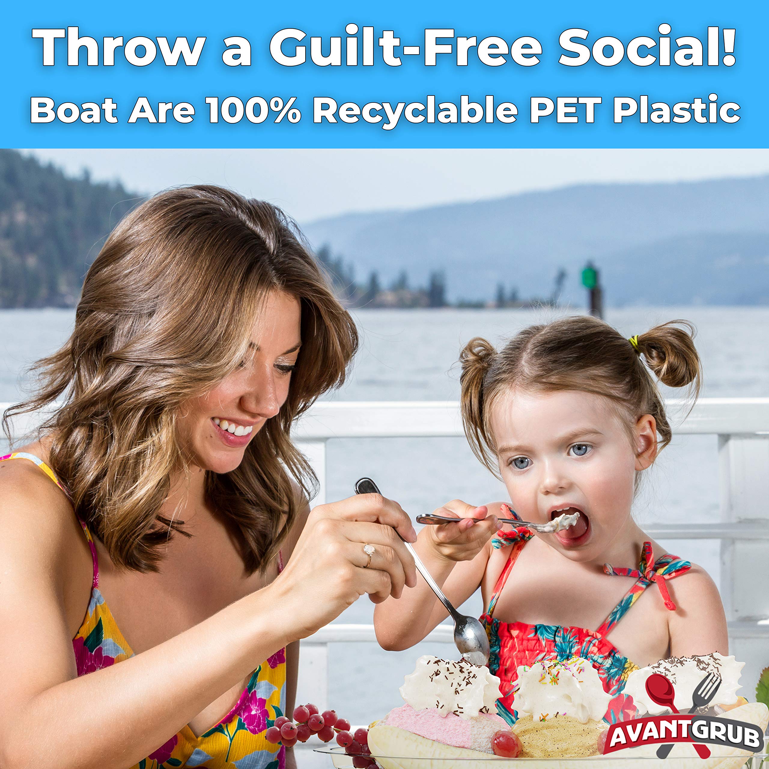 Super Fun, Recyclable Banana Split Boats 250 Pack. Best Long, 12 Oz Disposable Ice Cream Sundae Bowls. Perfect Plastic Sunday Cu