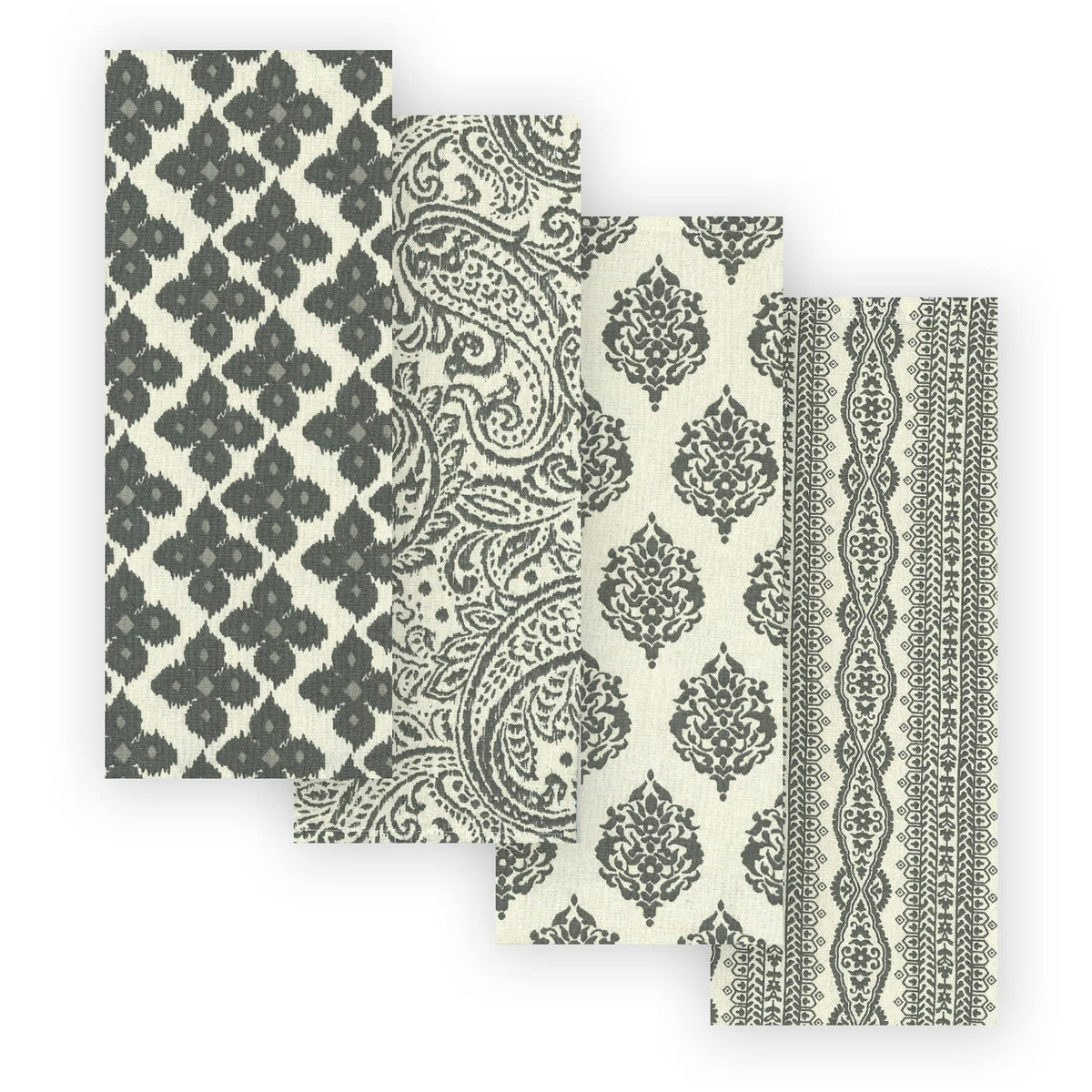 Elrene Home Fashions Everyday Casual Prints Assorted Cotton Fabric Kitchen Towels, Set Of 4, 17'' X 28'', Gray 4 Count