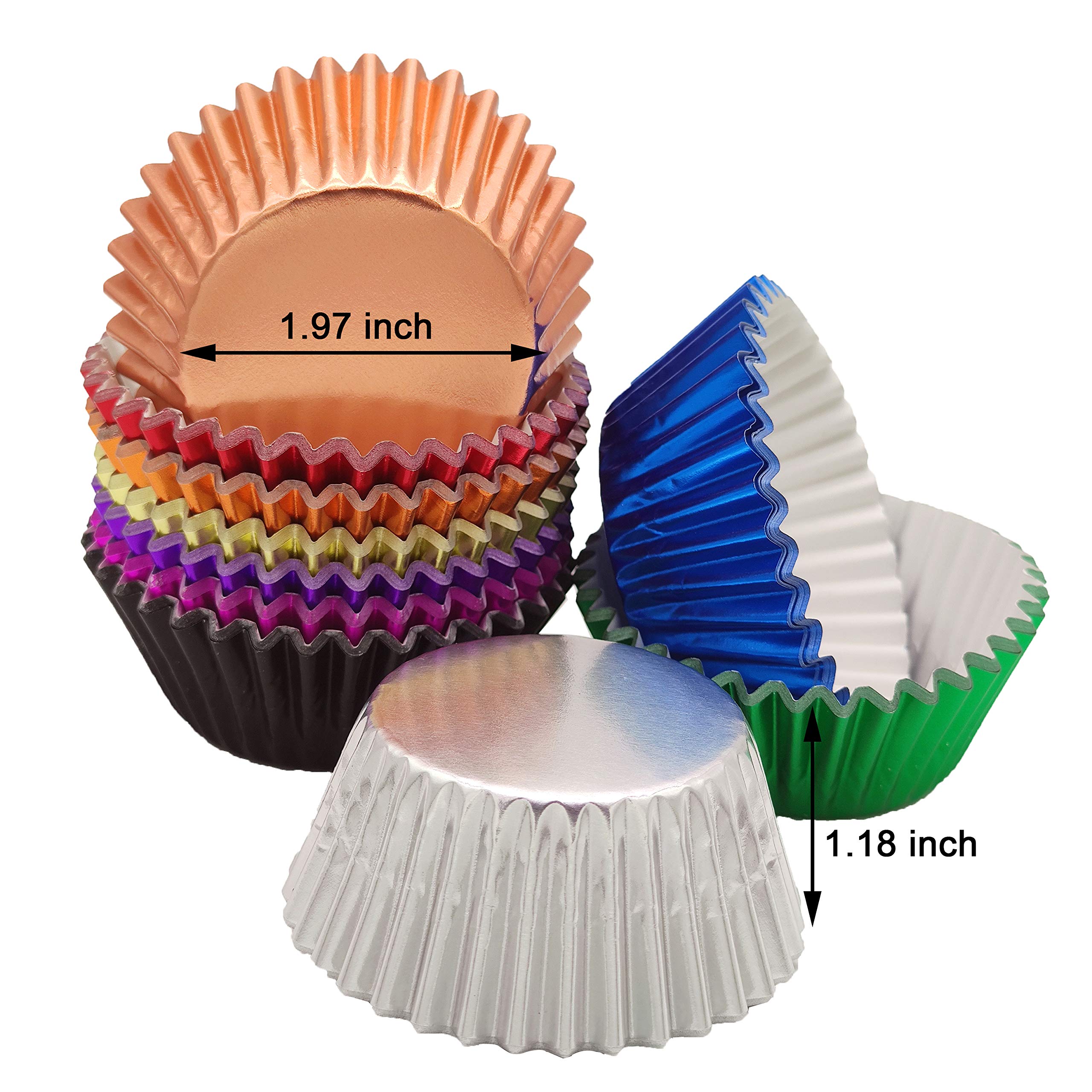 Mombake Standard Metallic Foil Cupcake Liners Paper Baking Cups In Assorted 10 Bright Colors, 200-Count