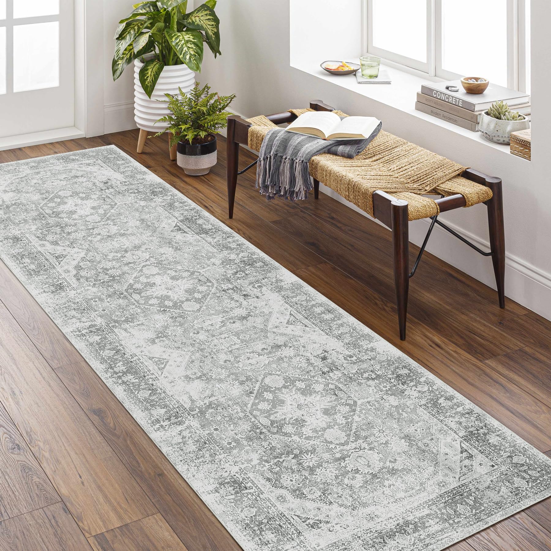 MUJOO 2x8 Runner Rug,Washable Runner Rugs for Hallway Kitchen Entryway Bedside Bathroom,Boho Area Rug Carpet Runner Long Non Sli