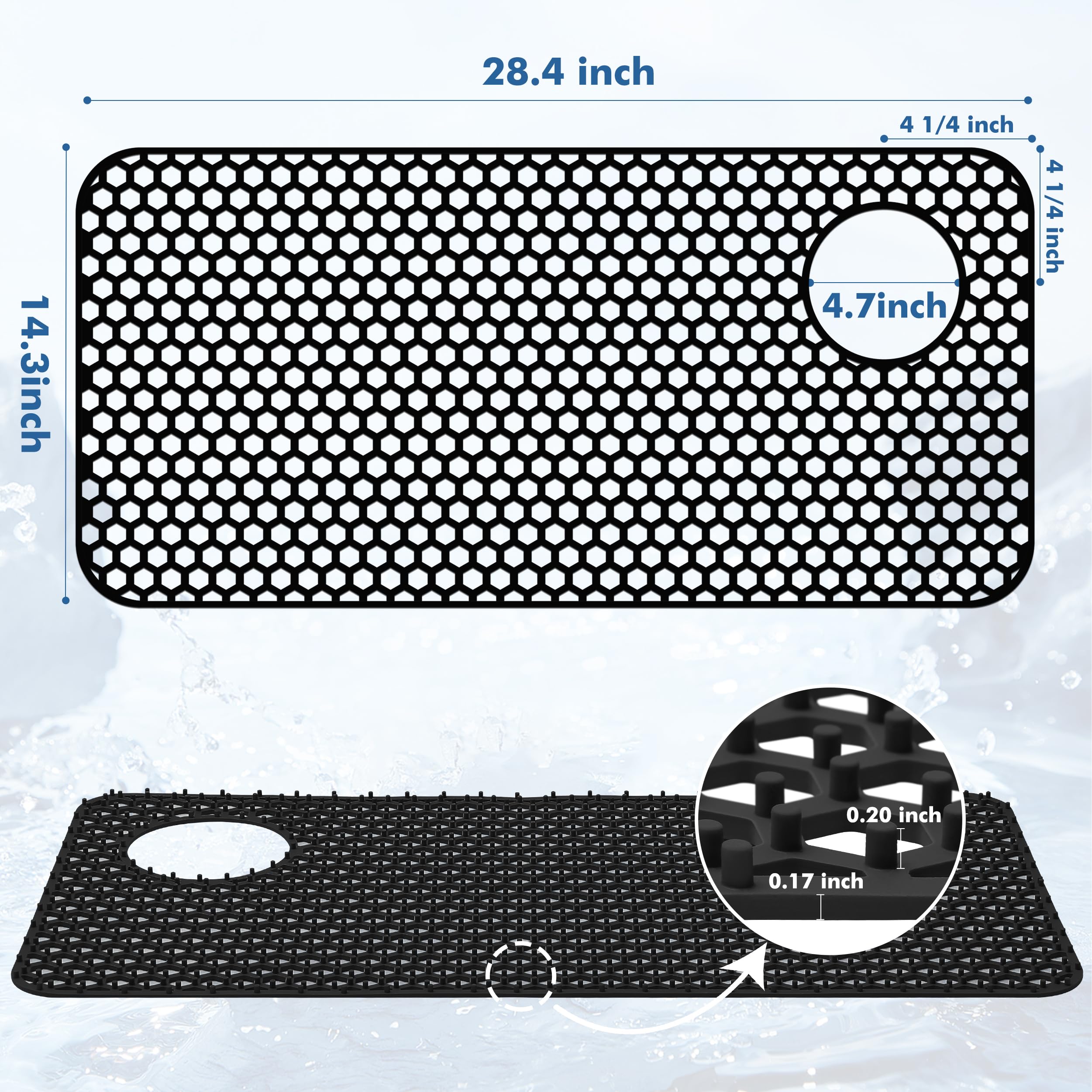 Bestjing Silicone Sink Protectors for Kitchen Sink - 28.4x 14.3 Kitchen Protector Accessory, Non-Slip Heat Resistant Mat for Bot