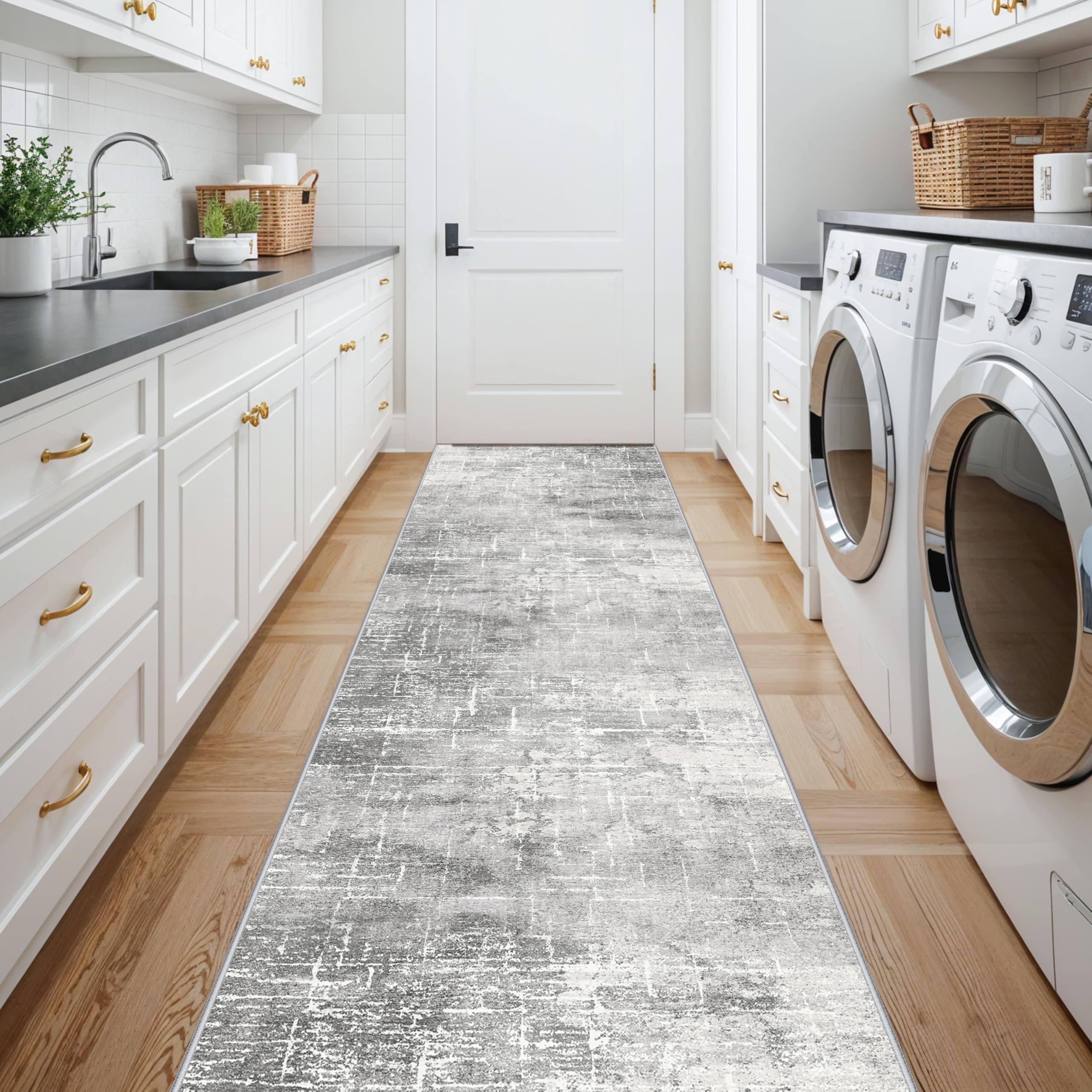 Washable Long Hallway Runner Rug: Non-Slip 26x12 Kitchen Rugs Abstract Entryway Bathroom Runner Soft Living Room Bedroom Beside