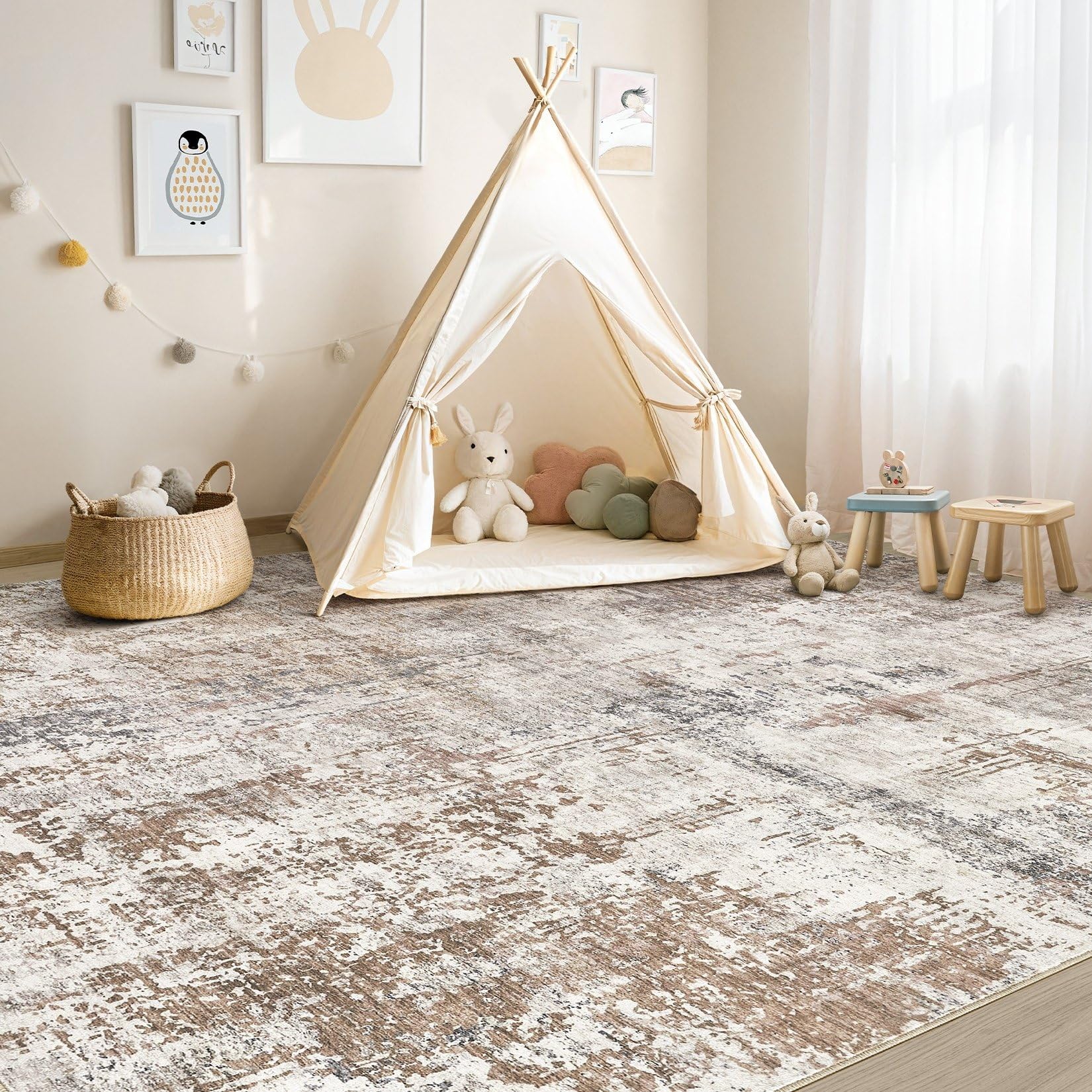 UERMEI 5x7 Area Rug Living Room Rugs - Washable Neutral Modern Abstract Soft Thin Rug Indoor Floor No Slip Rug Carpet for Bedroo