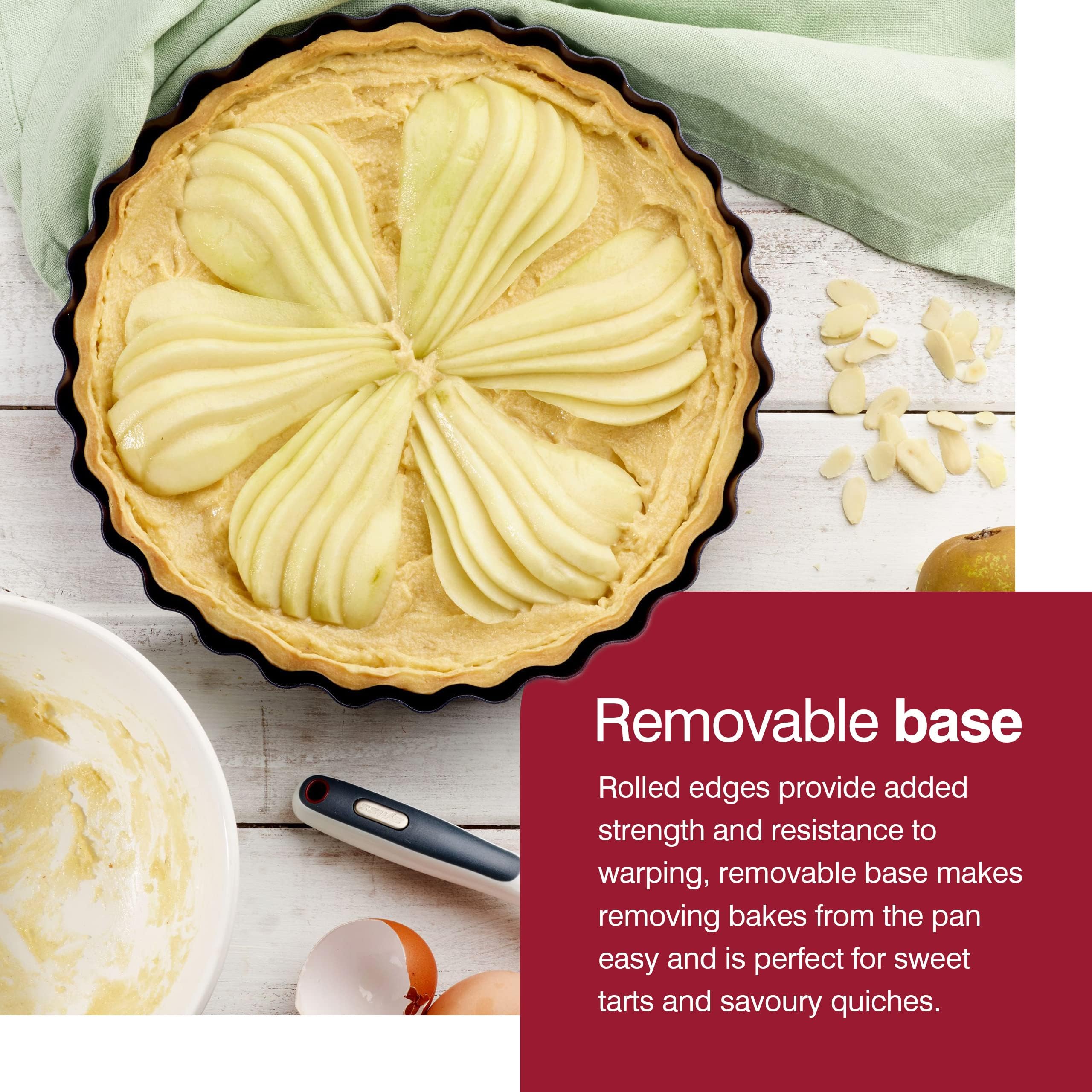 Zyliss E980197 Non-Stick Loose Base Tart Tin | 25Cm/10In | Carbon Steel | Dark Blue | Cake Tin/Baking Tin/Bakeware/Cake Mould |