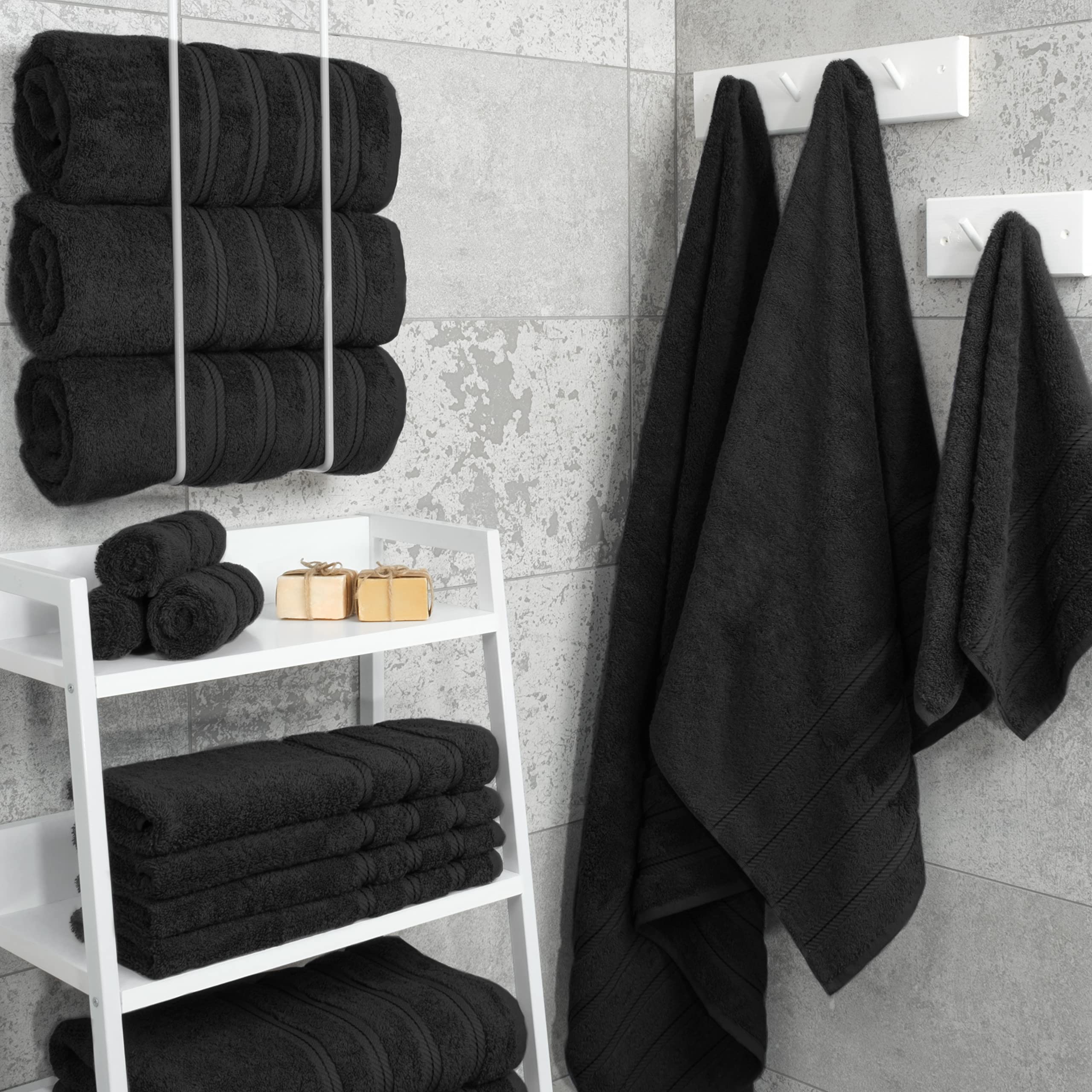 American Soft Linen Luxury 4 Piece Bath Towel Set  100% Turkish Cotton Bath Towels for Bathroom  27x54 in Extra Large Bath Towels 4-Pack  Bathroom Shower Towels  Black Bath Towels