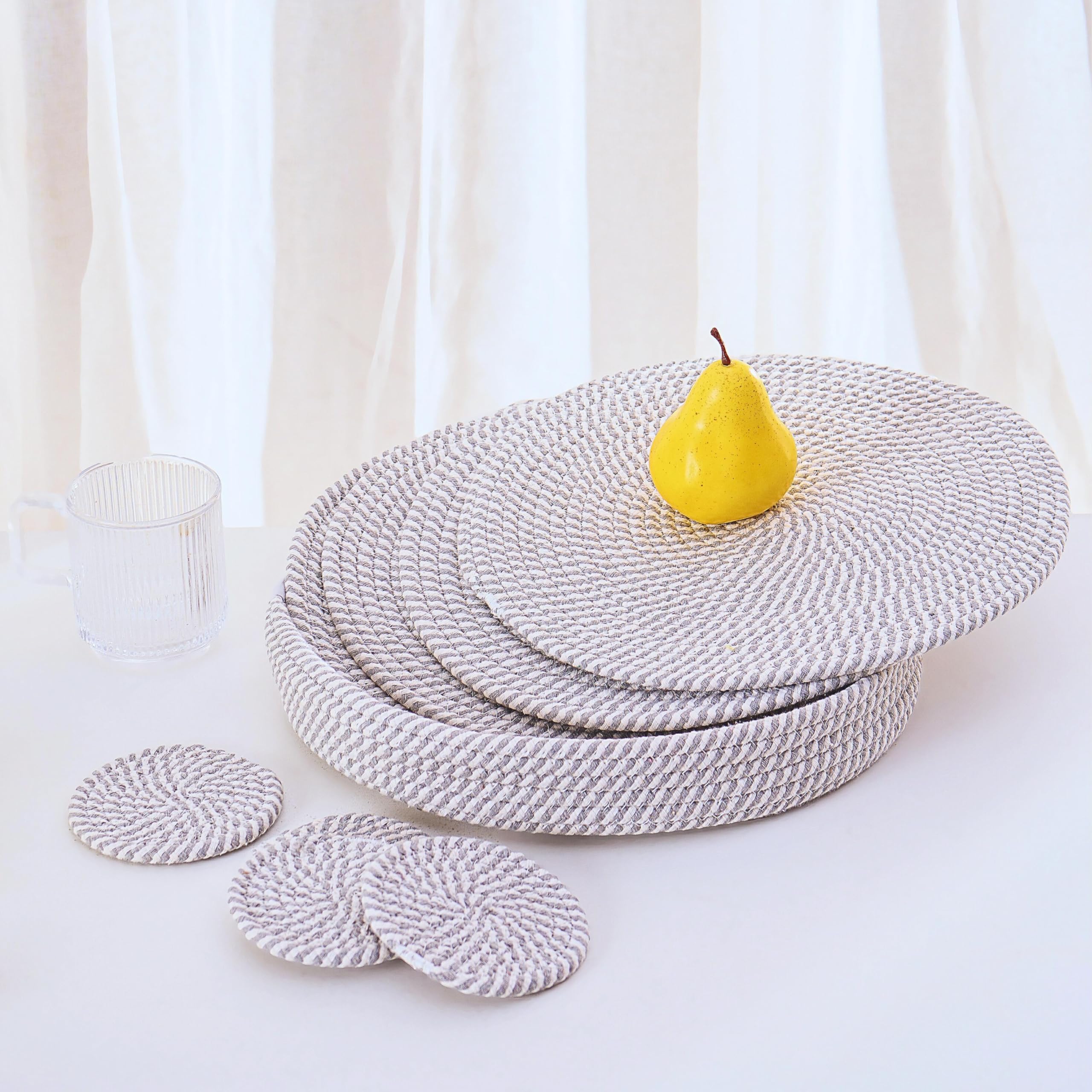 Art Pinecone Round Placemats Set Of 4, Woven Cotton Rope Chargers For Dinner Plates, Non-Slip, Heat Resistant Table Decor, Boho
