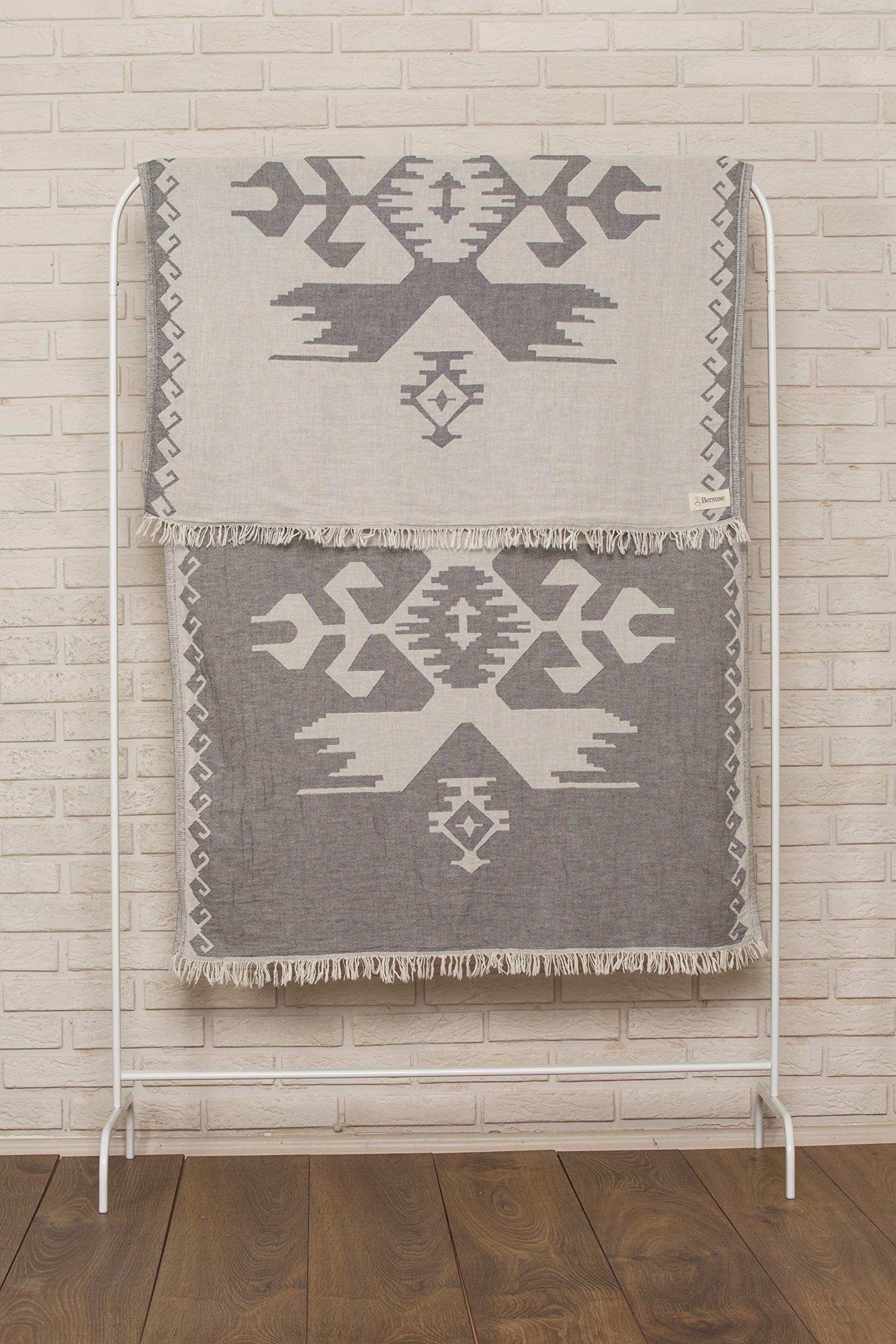 Bersuse 100% Cotton Oaxaca Turkish Towel Beach Towel Bath Towel Dual Layer Peshtemal Beach Blanket Beach Essentials - 37X70 Inch