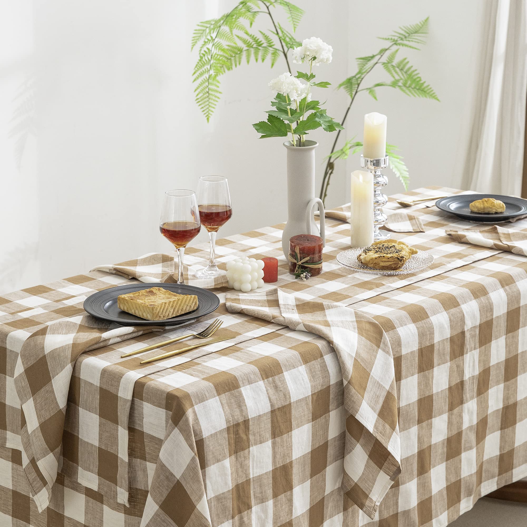 Everly 100% Yarn-Dyed Linen Rectangle Tablecloths 60X120Inches For Dining,Buffet Parties,Picnic,Events And Restaurants,Decorativ