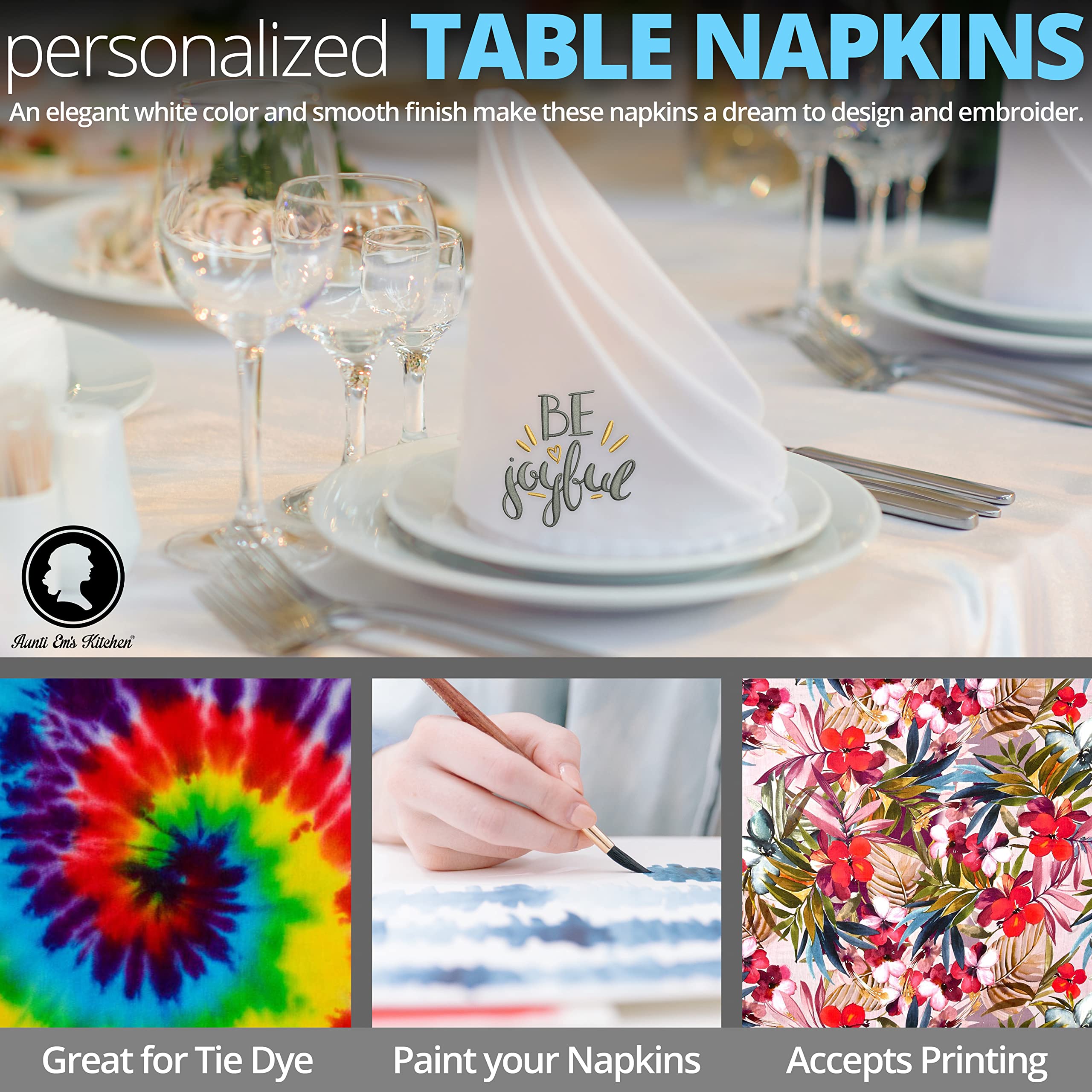 Aunti Em'S Kitchen Blueberry Cotton Napkins Cloth 20 X 20 Oversized 100% Natural Bulk Linens For Dinner, Events, Weddings, Set O