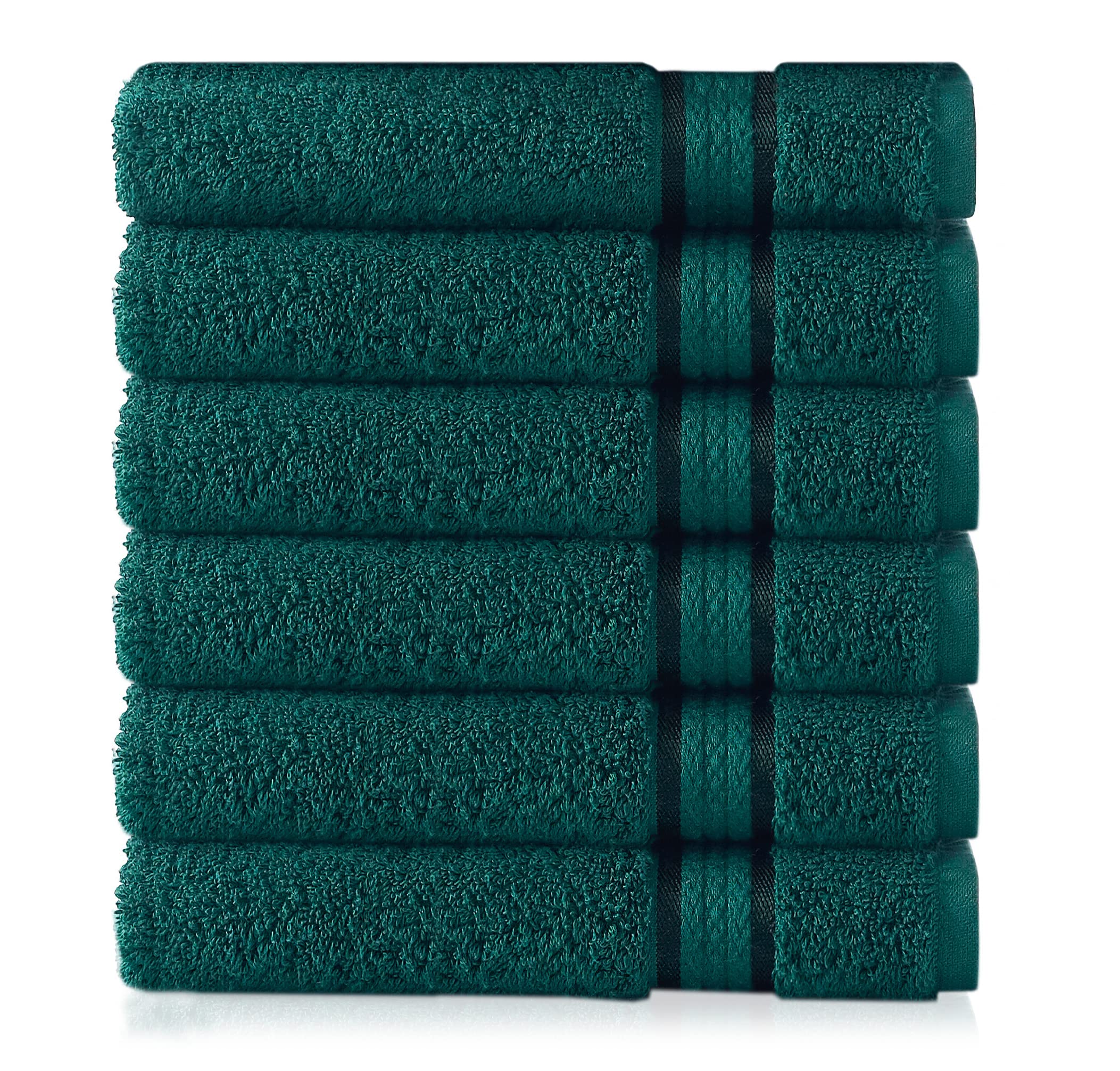 Cotton Craft Ultra Soft 6 Pack Hand Towels 16X28 Teal Weighs 6 Ounces Each - 100% Pure Ringspun Cotton - Luxurious Rayon Trim -