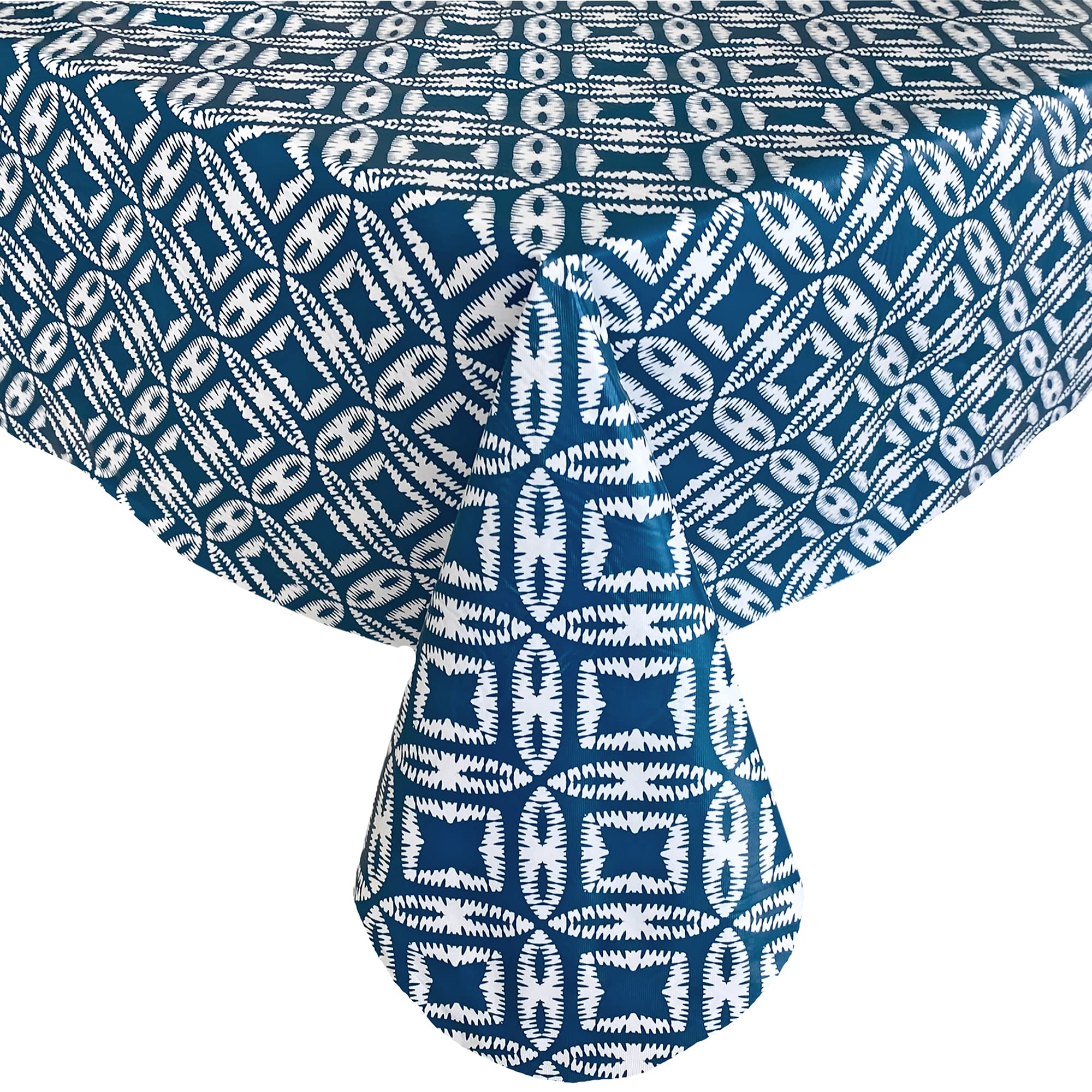 Newbridge Ikat Sand Dollar Print Flannel Backed Vinyl Tablecloth, Boho Chic Indoor Outdoor Vinyl Tablecloth With Flannel Backing
