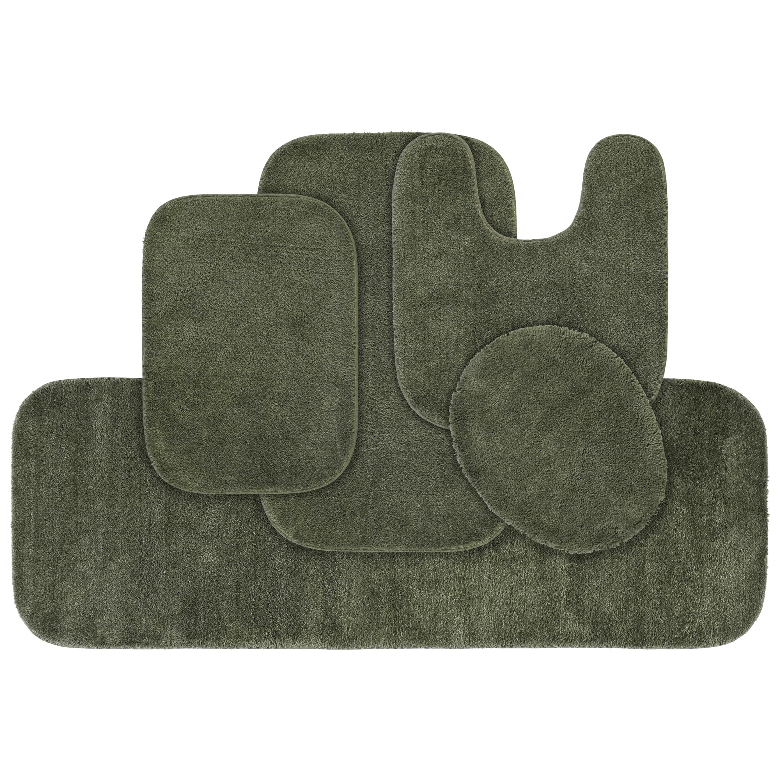 Garland Rug Traditional Nylon Washable Deep Fern 5 Piece Set - Lid, Contour, 3 Bath Rugs - Soft, Absorbent, And Stylish For Your