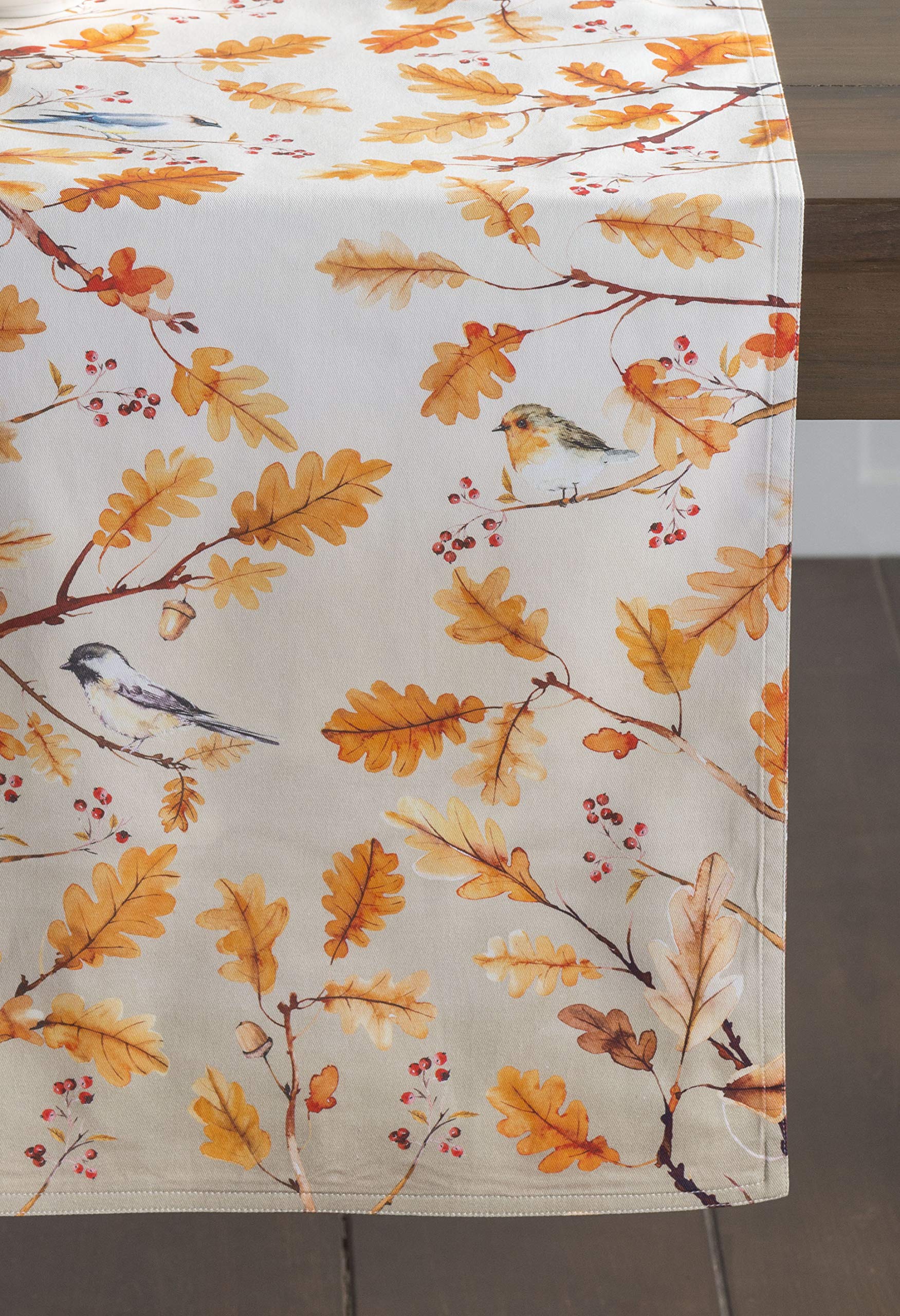 Maison D' Hermine Tablerunner 100% Cotton Table Runner Decorative Table Runners, Home, Restaurant Camping, Oak Leaves (Double La