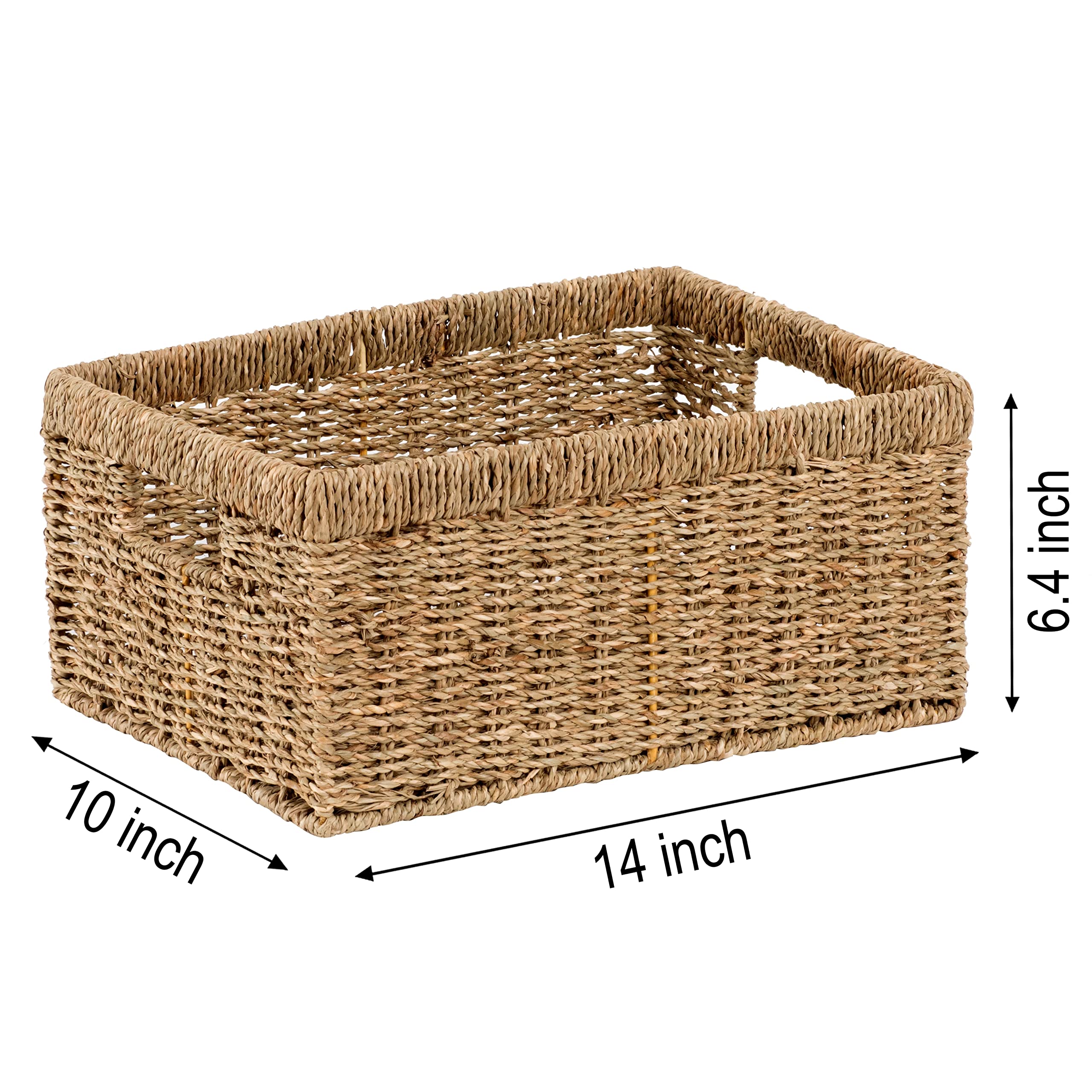 Cenboss Wicker Baskets (Large, Seagrass, 1Pc) Rattan Woven Baskets, Water Hyacinth Baskets, Seagrass Storage Baskets For Shelves