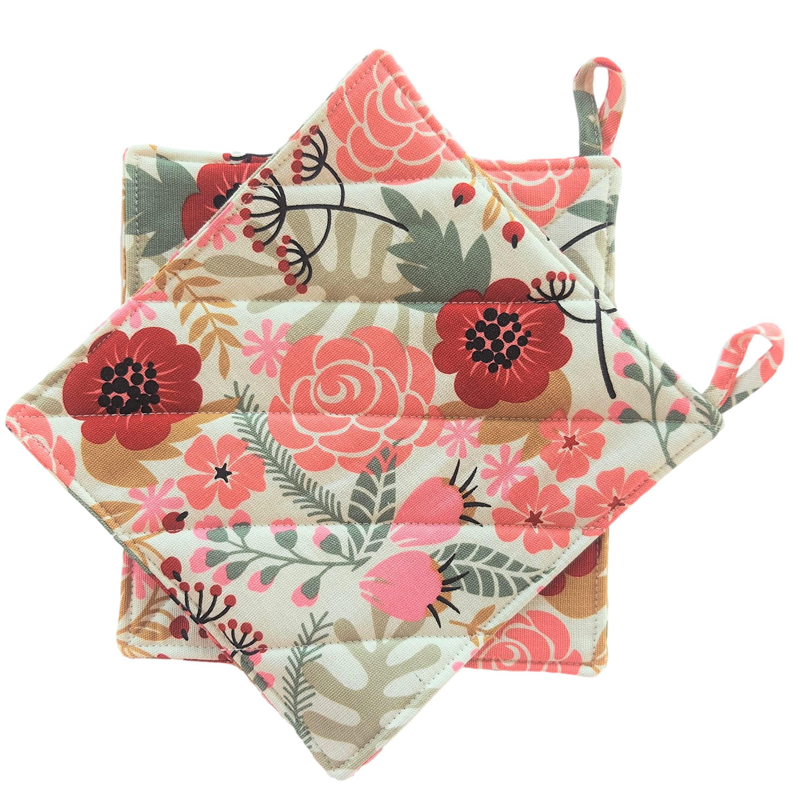 Cushystore Canvas Pot Holder Oven Pads Potholders For Cooking Kitchen 7.75'', 2 Packs (Lovely Exotic Flower)