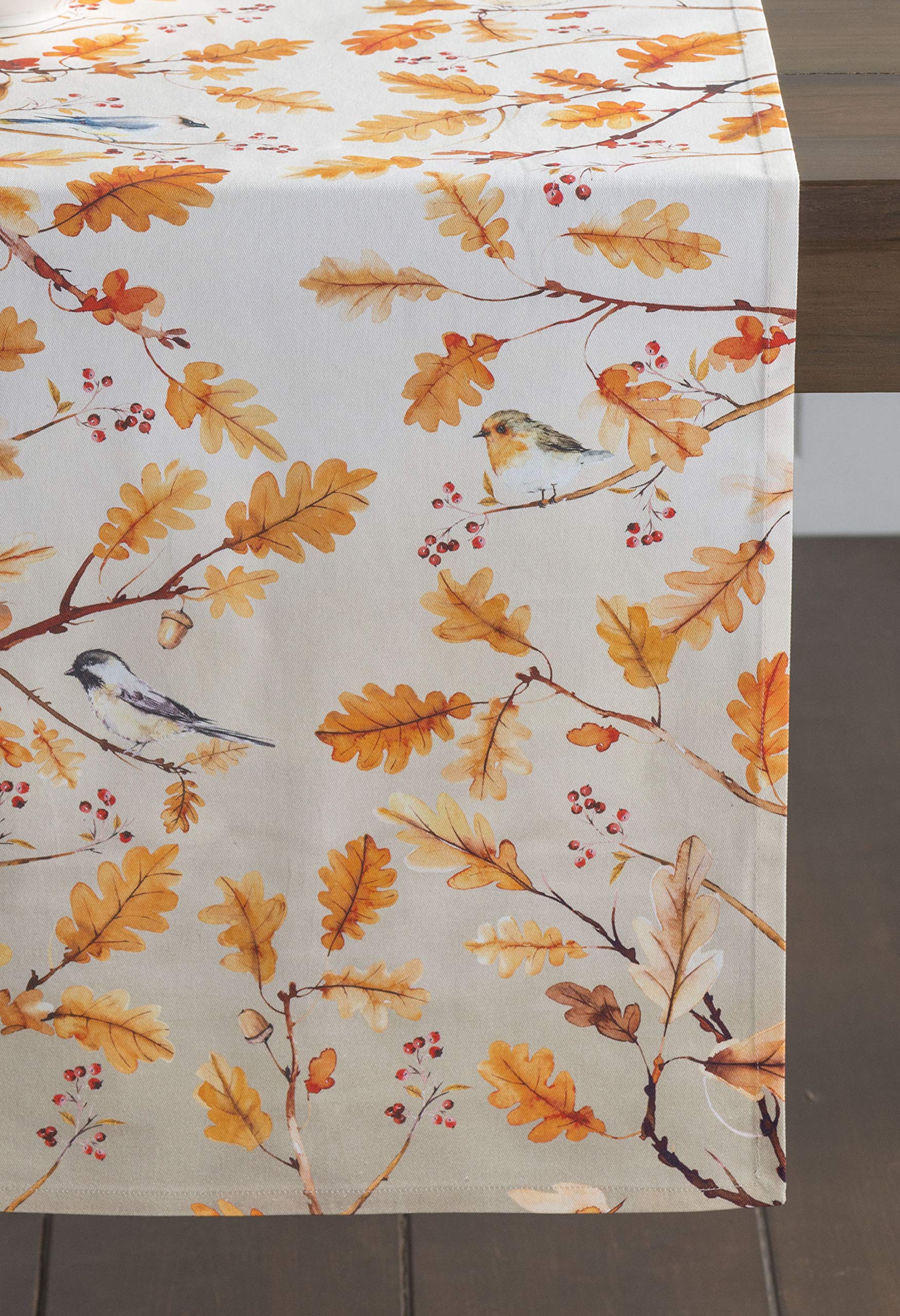Maison D' Hermine Tablerunners 100% Cotton Decorative Tablerunner Table Cover, Holiday, Dinner, Wedding & Dining, Oak Leaves (Si