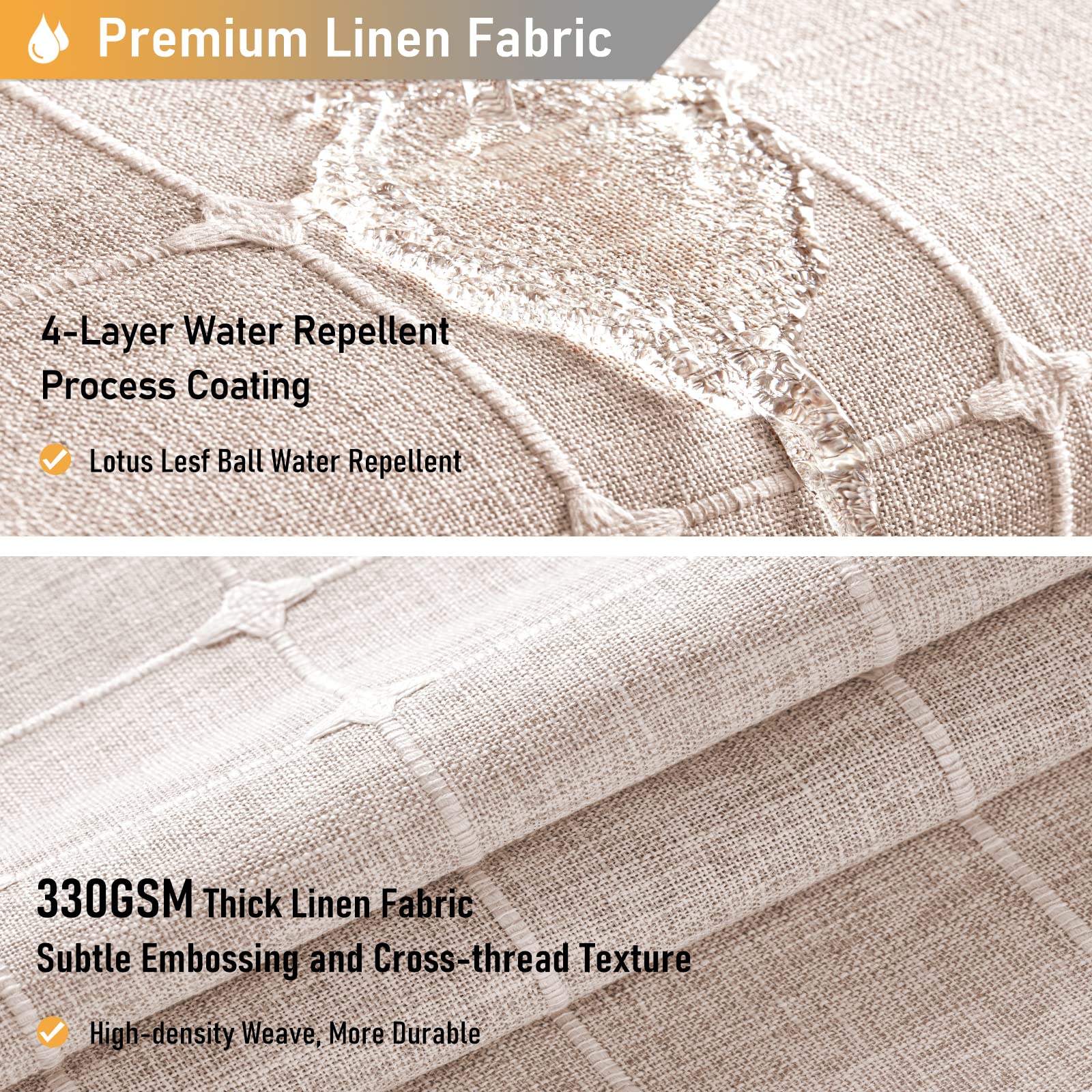 BTTN Extra Long Shower Curtain - 72x84 Inch Long Boho Linen Thick Fabric Shower Curtain Set with Plastic Hooks  Tall Farmhouse French Country Chic Macrame Cloth Shower Curtains for Bathroom  Tan/Taupe