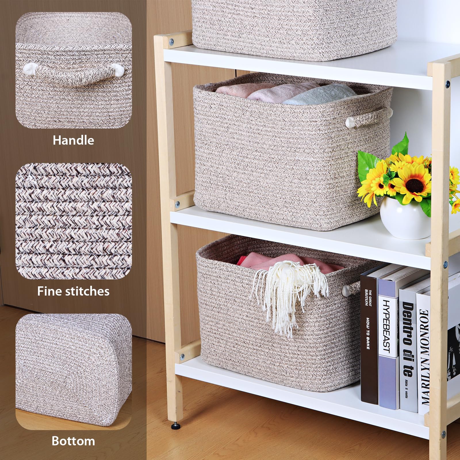 Kntiwiwo Storage Baskets For Organizing 15   X11   X10    Rope Storage Baskets For Shelves With Handles, Decorative Closet Baske