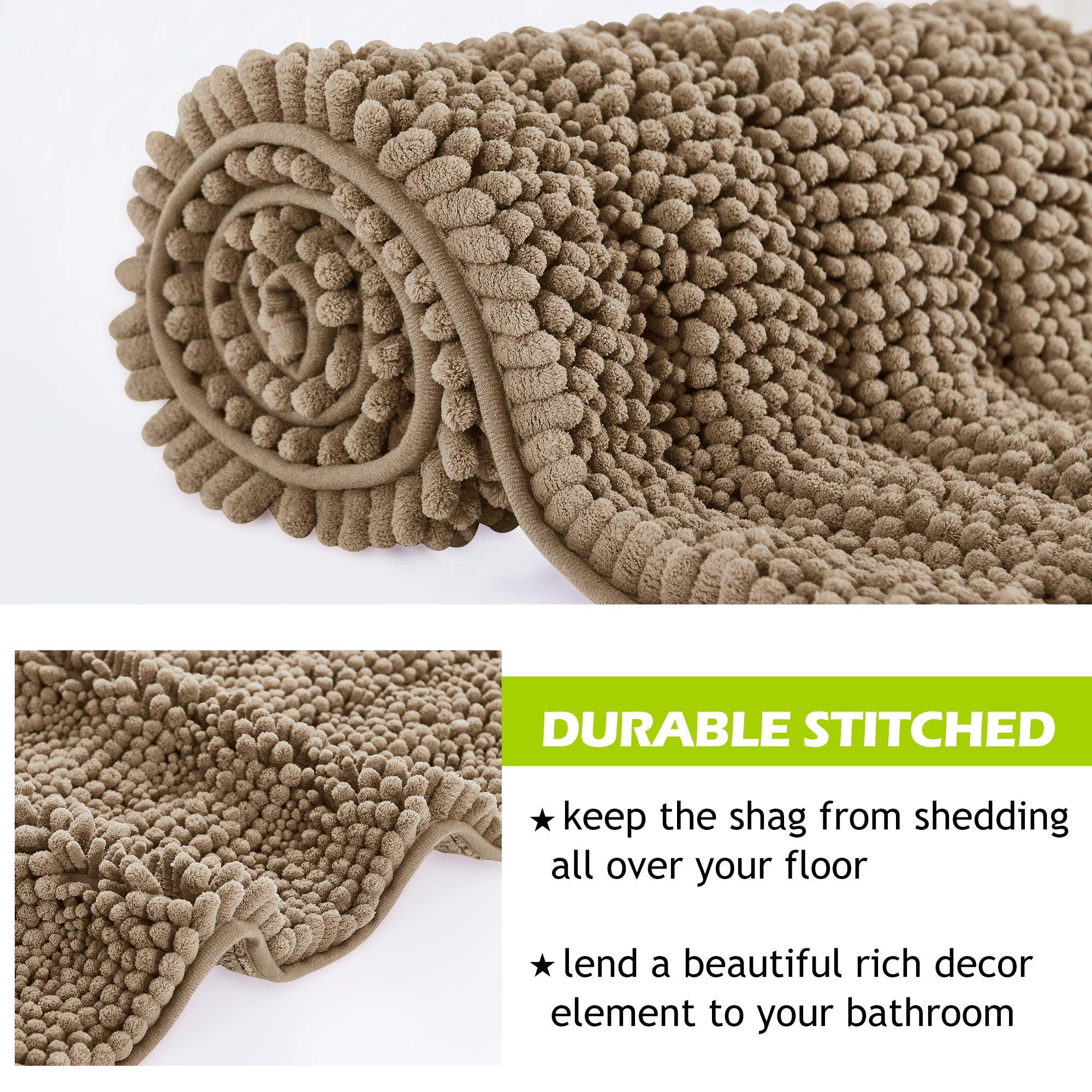 Non-Slip Bathroom Rugs - Quick Drying Chenile Bath Mat Absorbent Super Soft Microfiber Floor Carpet For Tub Kitchen, Browm, 47''