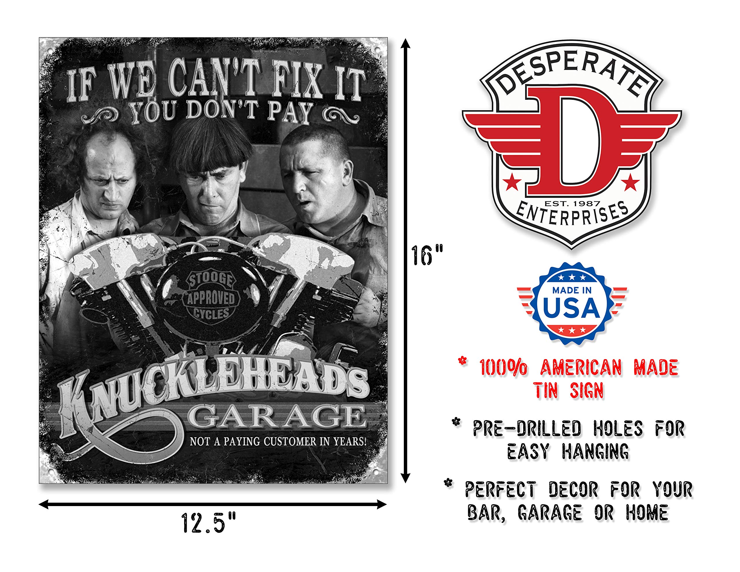 Signs 4 Fun Sig3Kg 3 Stooges Knucklehead Metal Tin Sign, Grey