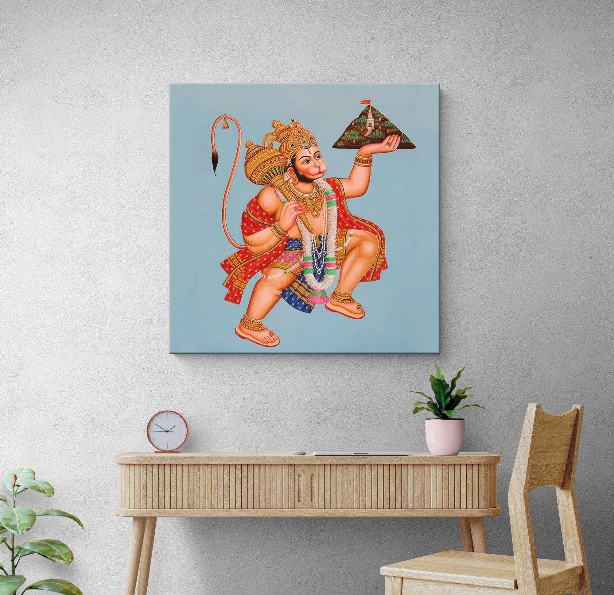 999Store Hanuman Carrying The Sanjeevani Mountain With Devotion - Canvas Painting | Ramayana Art, Hindu Mythology Decor, Hanuman