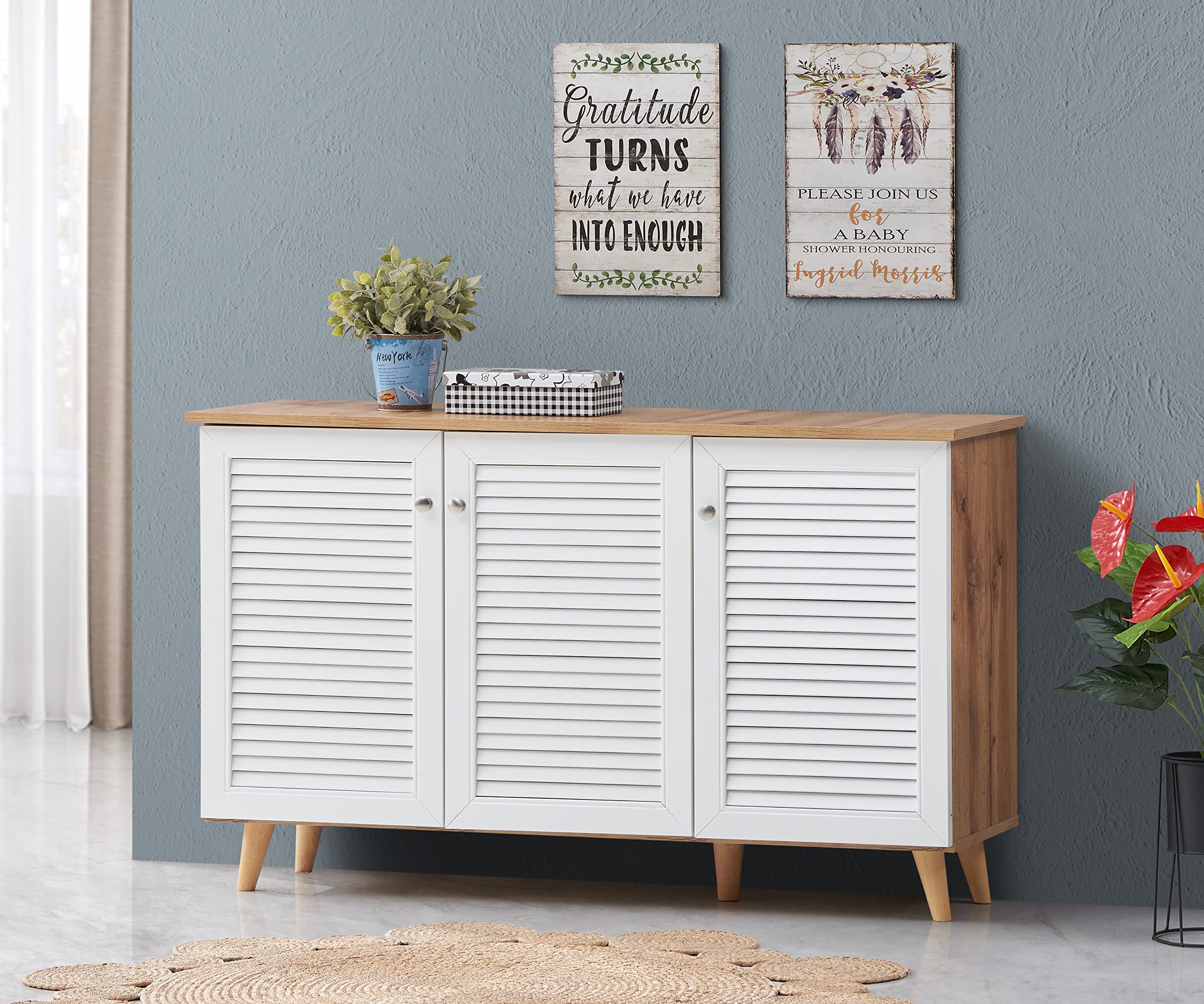 Deckup Plank Noordin 3Door Engineered Wood Shoe Rack (Wotan Oak And White, Matte Finish)