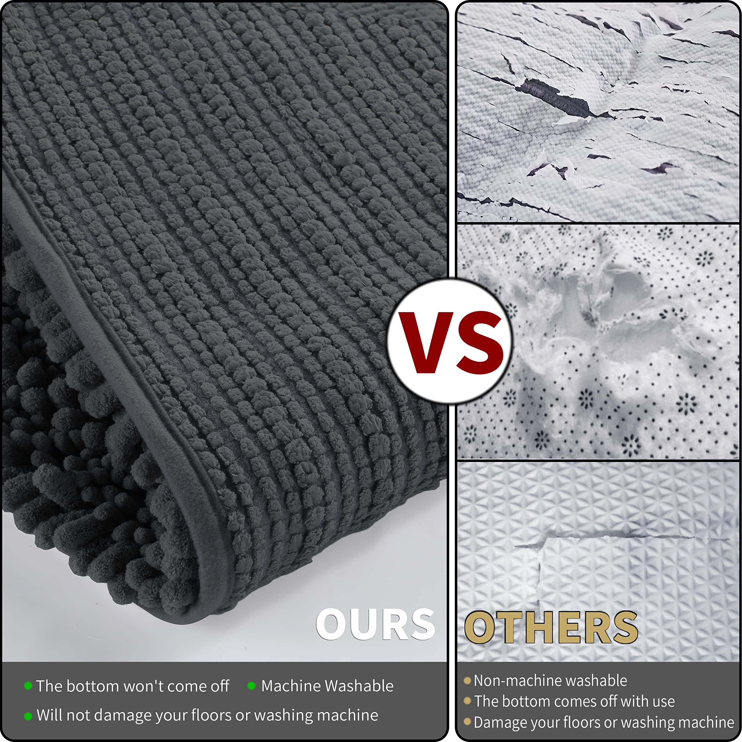 Yimobra Bathroom Rugs Sets 3 Piece, Fluffy Plush Chenille Bath Room Mats Set With Toilet Rug U Shaped, Soft Shaggy Absorbent Non