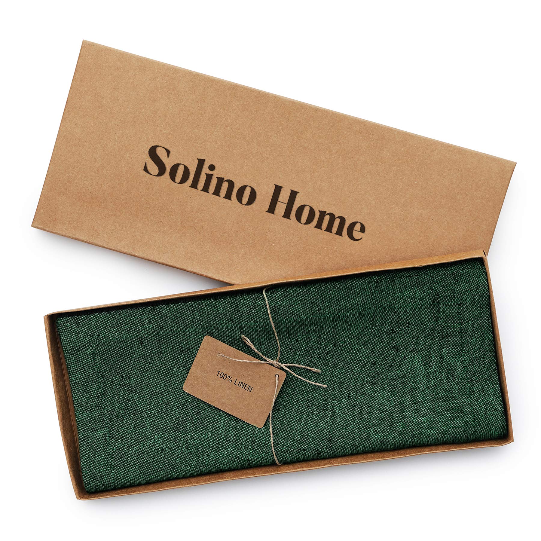 Solino Home Linen Table Runner 132 Inches Long - 100% Pure Linen Forest Green Table Runner 14 X 132 Inch - Machine Washable Dini