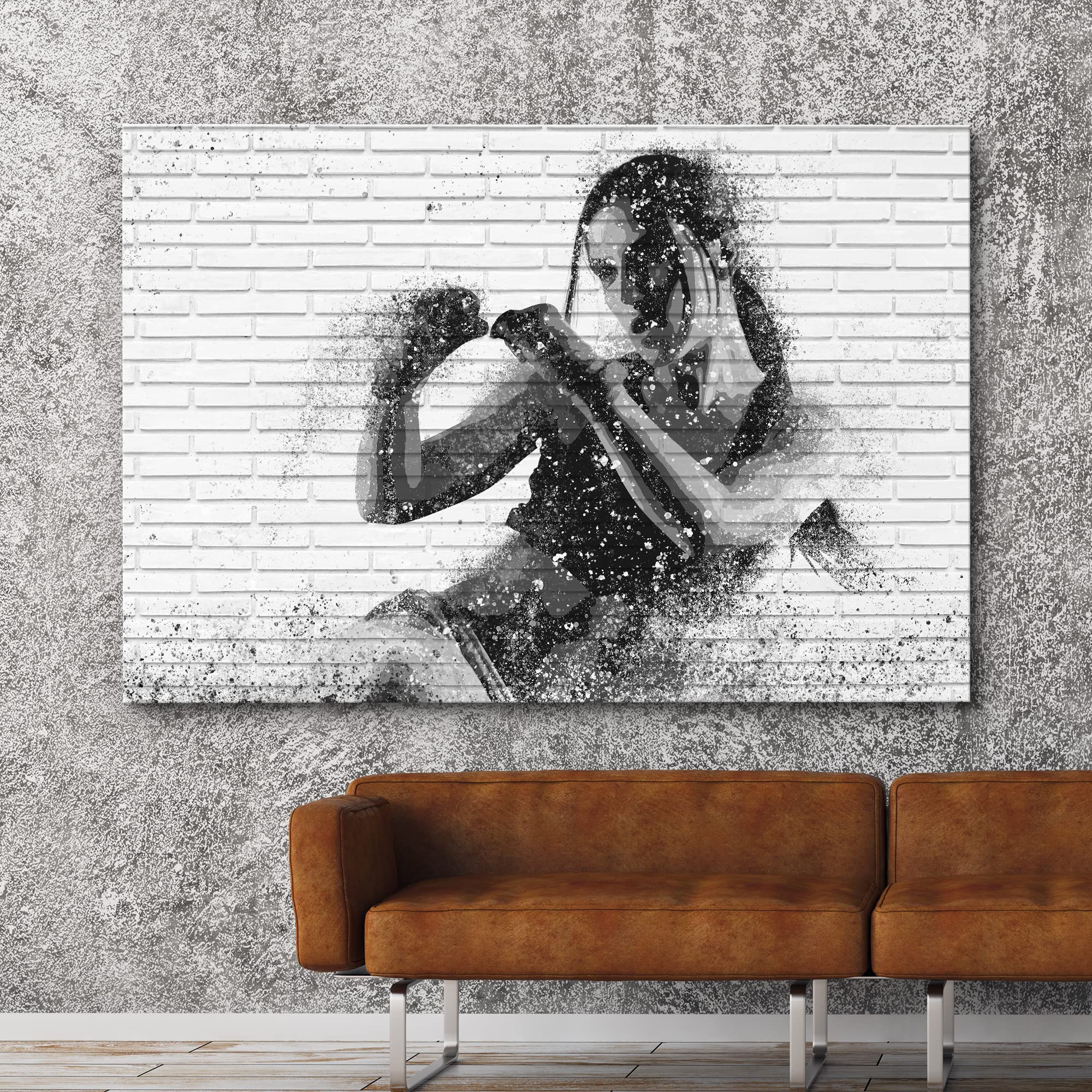 Wall26 Canvas Print Wall Art Brick Wall Street Art Graffiti Effect Mma Boxing Woman Portrait Sports Fitness Digital Art Realism