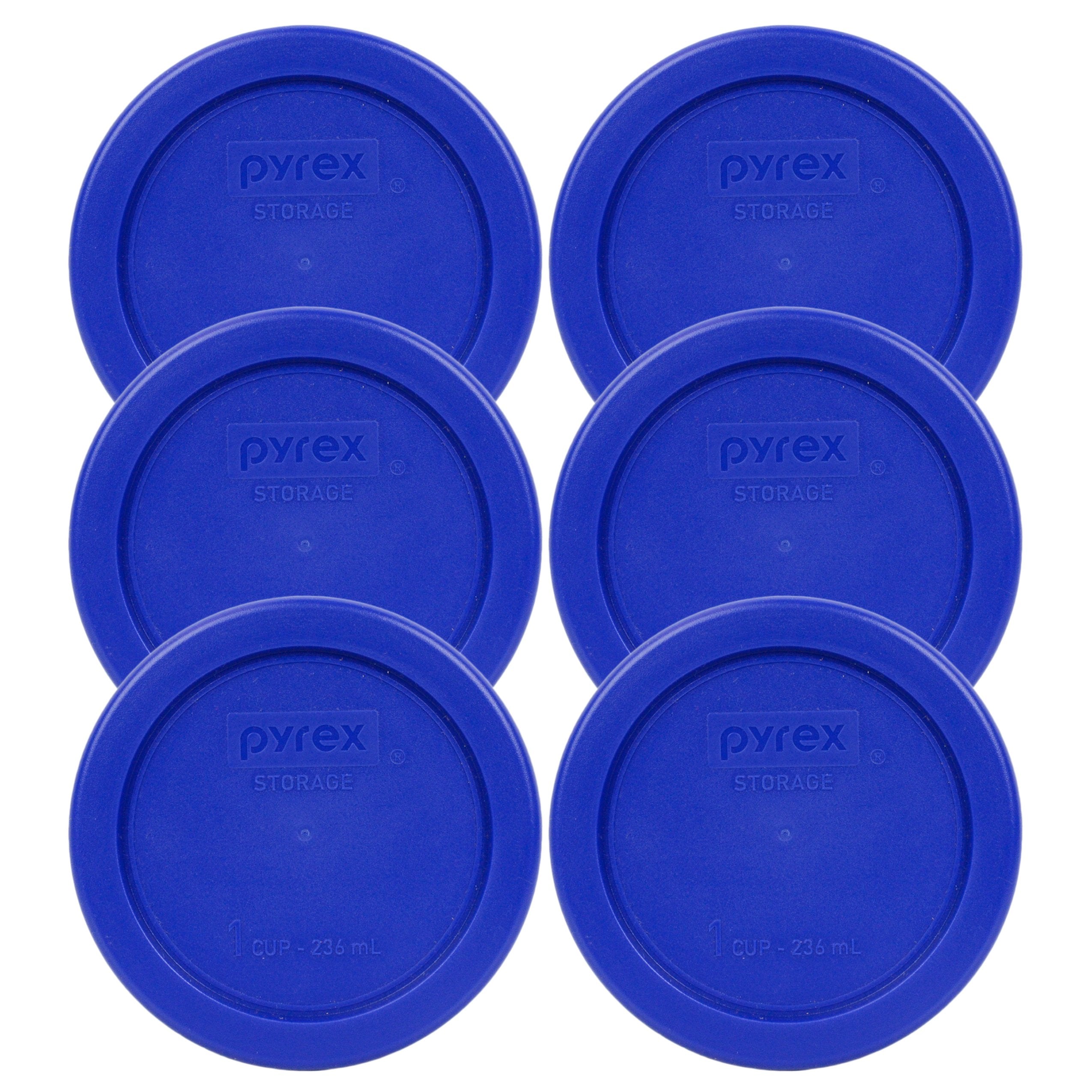 Pyrex 7202-Pc Cobalt Blue Round 1 Cup Plastic Storage Lid, Made In Usa - 6 Pack