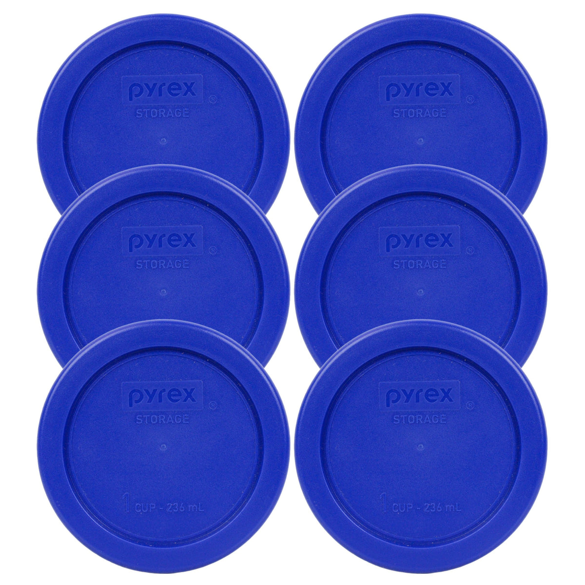 Pyrex 7202-Pc Cobalt Blue Round 1 Cup Plastic Storage Lid, Made In Usa - 6 Pack
