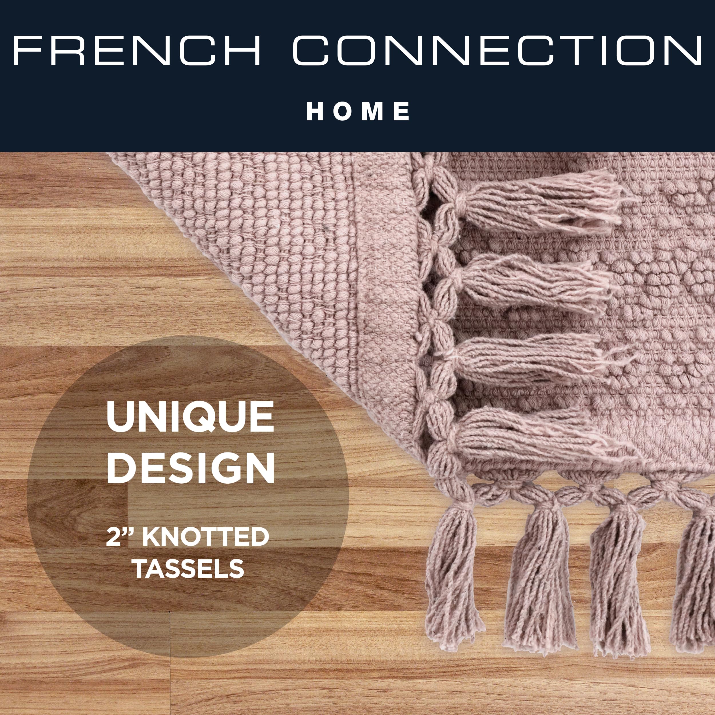 French Connection Nellore Bathroom Rugs, Set Of 2 Woven And Beaded Bathroom Mats, Durable Non-Slip Bath Rugs, Thick Bath Mats Fo