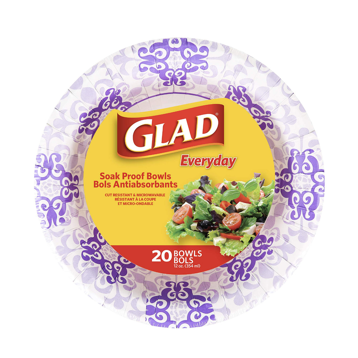 Glad Paper Bowls With Purple Victorian Design, 20Count | Disposable Paper Bowls For Parties & Picnics In Victorian Print | Micro