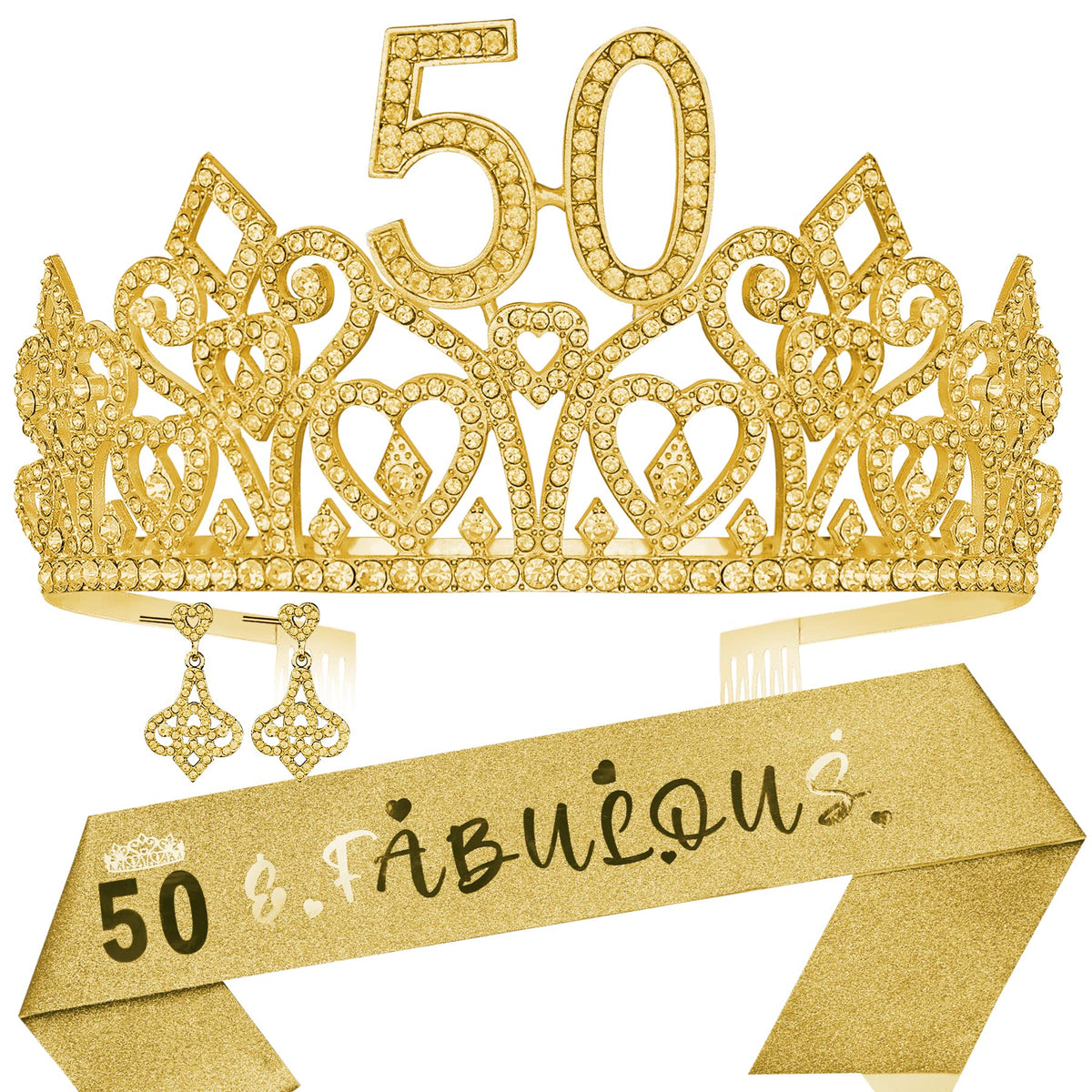 50Th Birthday Tiara For Women,50Th Birthday Sash And Crown,50 Crown Birthday For Women,50 And Fabulous Sash,50Th Birthday Sash F