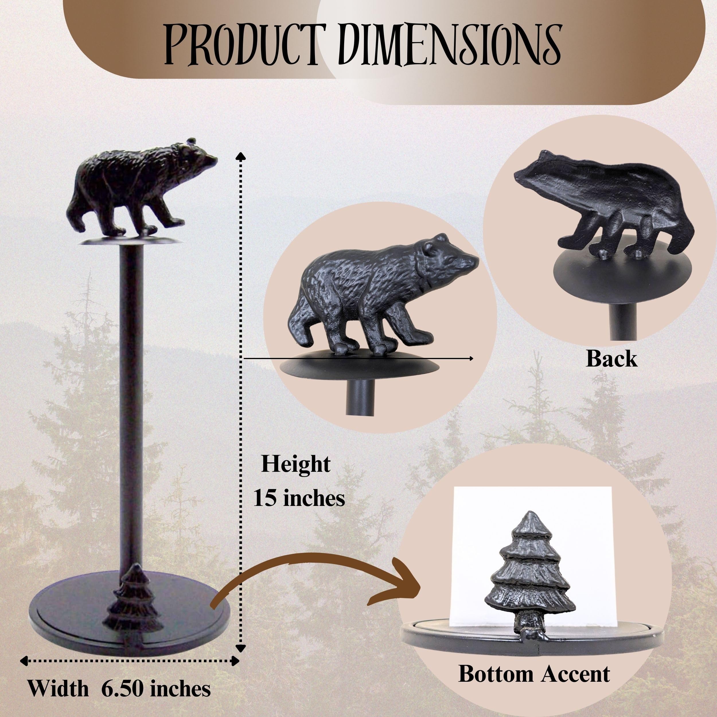 Bear Metal Paper Towel Holder Cabin Lodge Rustic Style
